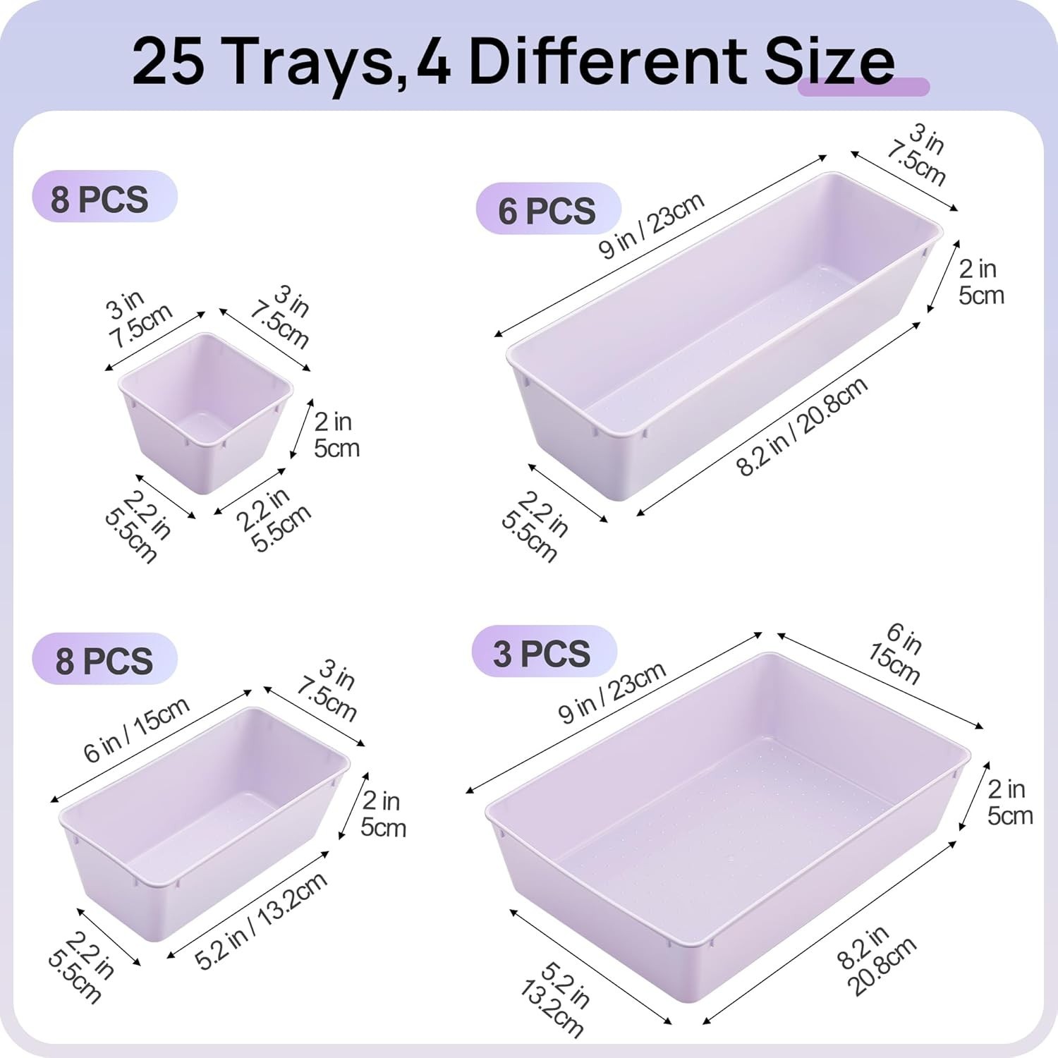 25 PCS Plastic Drawer Organizers Set, 4-Size Versatile Bathroom and Vanity Dr...