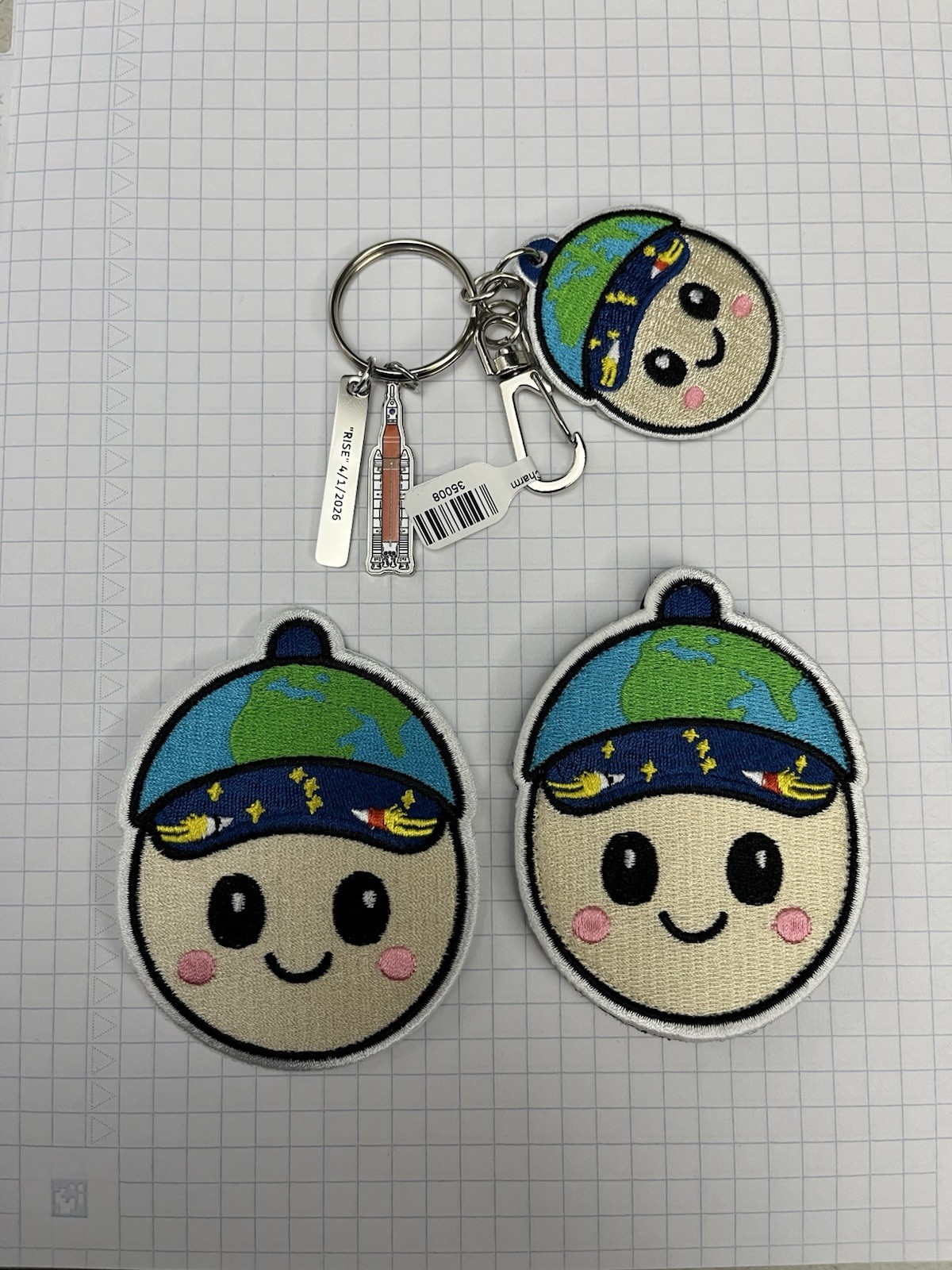 NASA Artemis Orion Moon Rise patch  Key Chain hook and loop Lot Of 3 Zero G