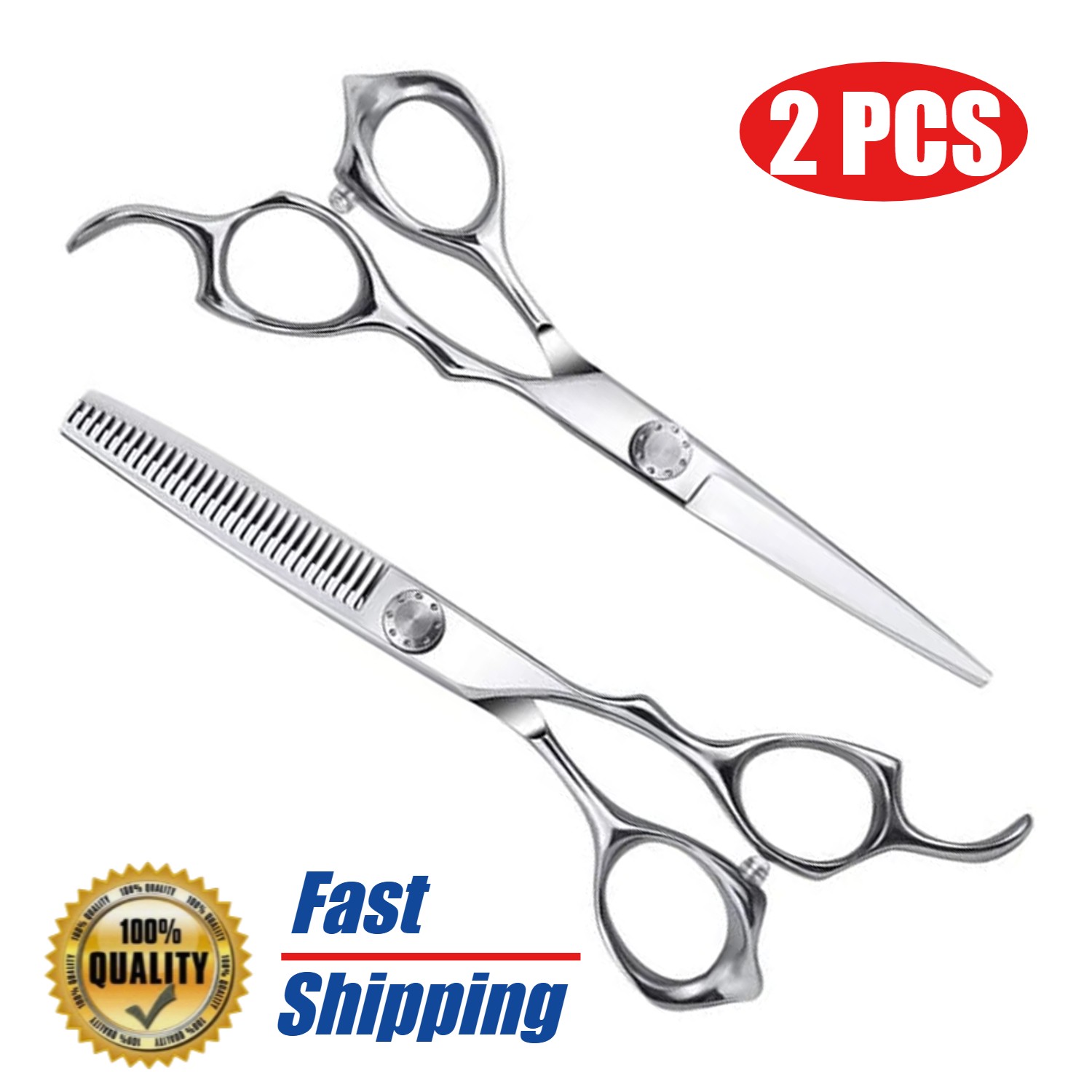 2PCS Pro Hair Cutting Scissors Set - Thinning Shears | Barber Salon & Home Use