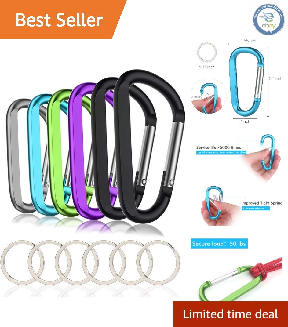 6PCS 3" Aluminum Carabiner Clips D-Ring with Keyrings - Durable & Lightweight