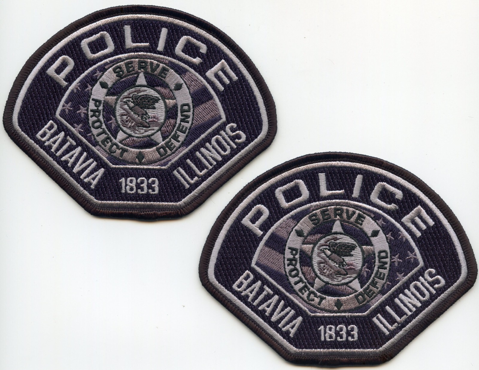 BATAVIA ILLINOIS Mirror Image Set 2 Police Patches SUBDUED POLICE PATCH
