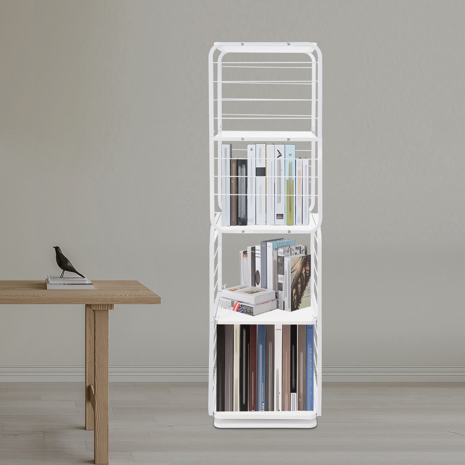 4-Tier Rotating Bookshelf, 360?? Rotating Bookshelf for Bedroom Living Room