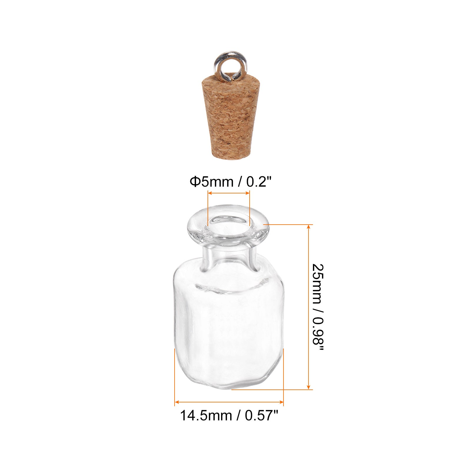 20pcs Mini Glass Bottles with Cork Square Shape with Ring