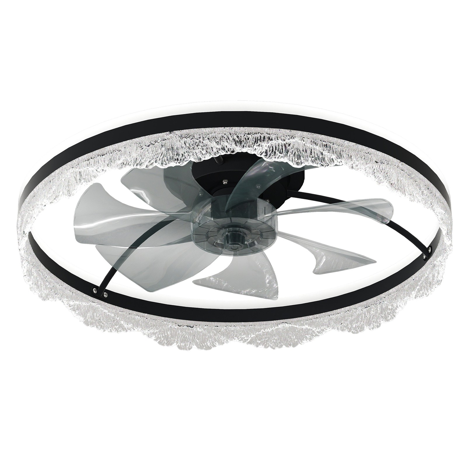 24" Flush Mount Modern Ceiling Fan Light LED Dimmable Lamp Fixture Kit w Remote