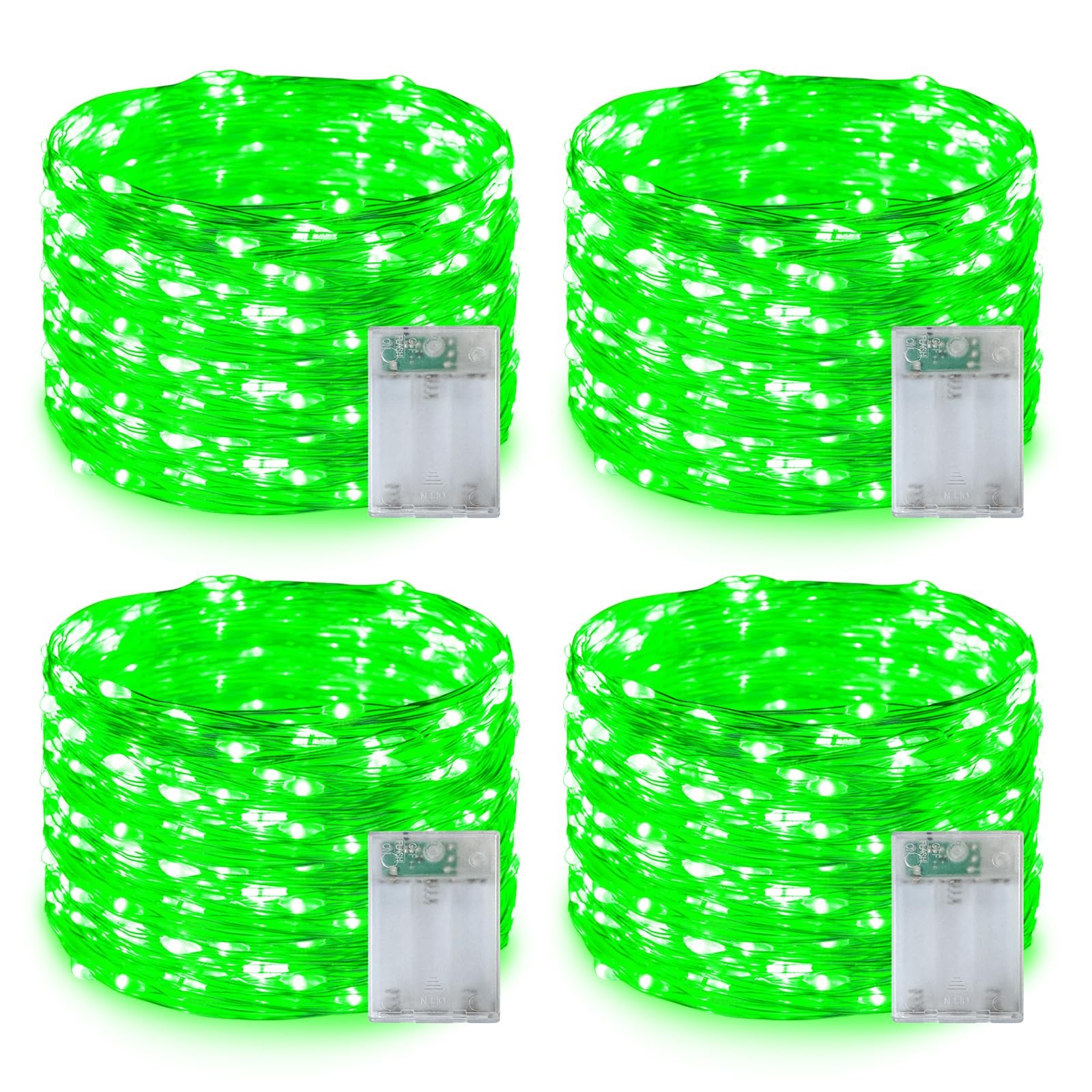 4 Pack Fairy Lights Battery Operated, Each 16 ft 50 Green Mini String Lights,...