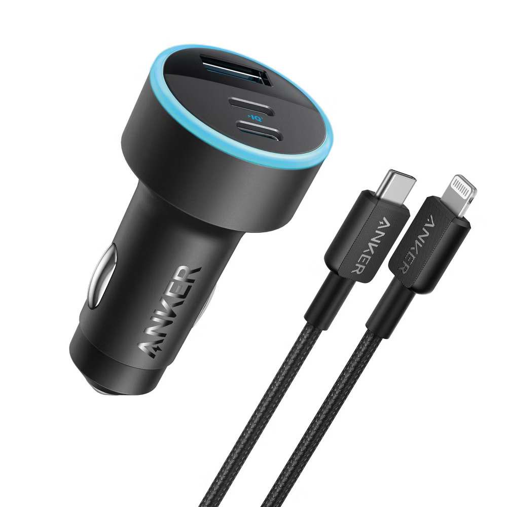 Anker 3-Port 67W Car Charger with 3' to USB-C Cable - Black