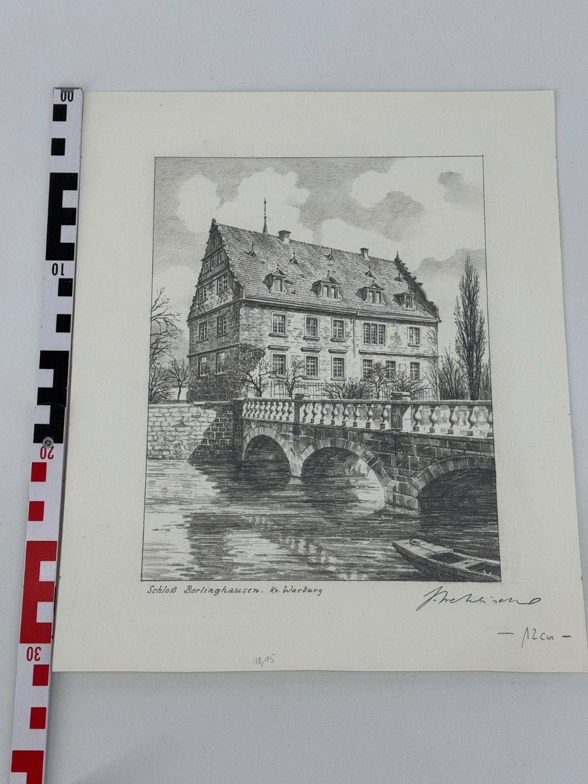 * HEINZ WEHLISCH DRAWING CASTLE BORLINGHAUSEN DISTRICT WARBURG