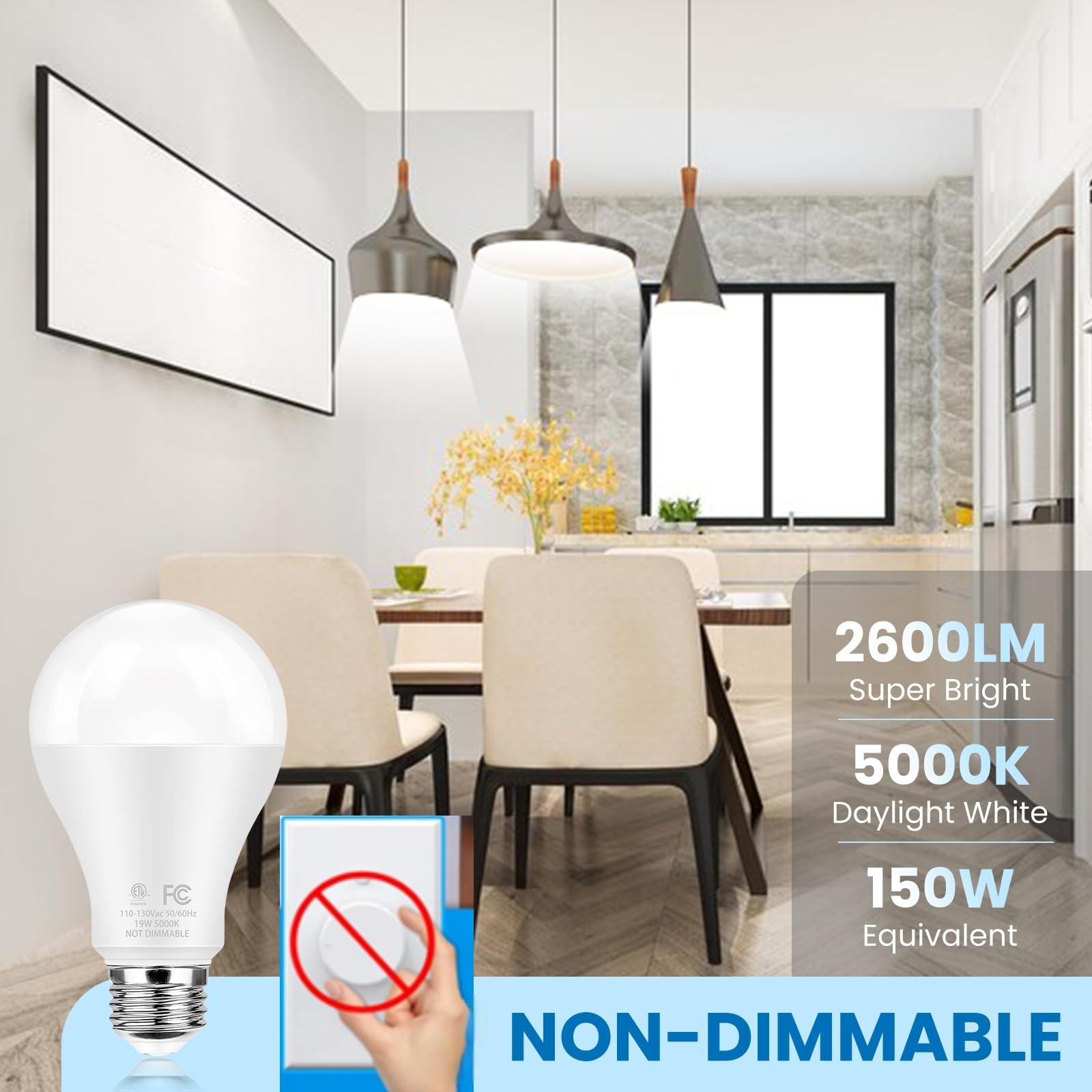 Super Bright LED Light Bulbs, 150 Watt Equivalent, 5000K Daylight White, 2600