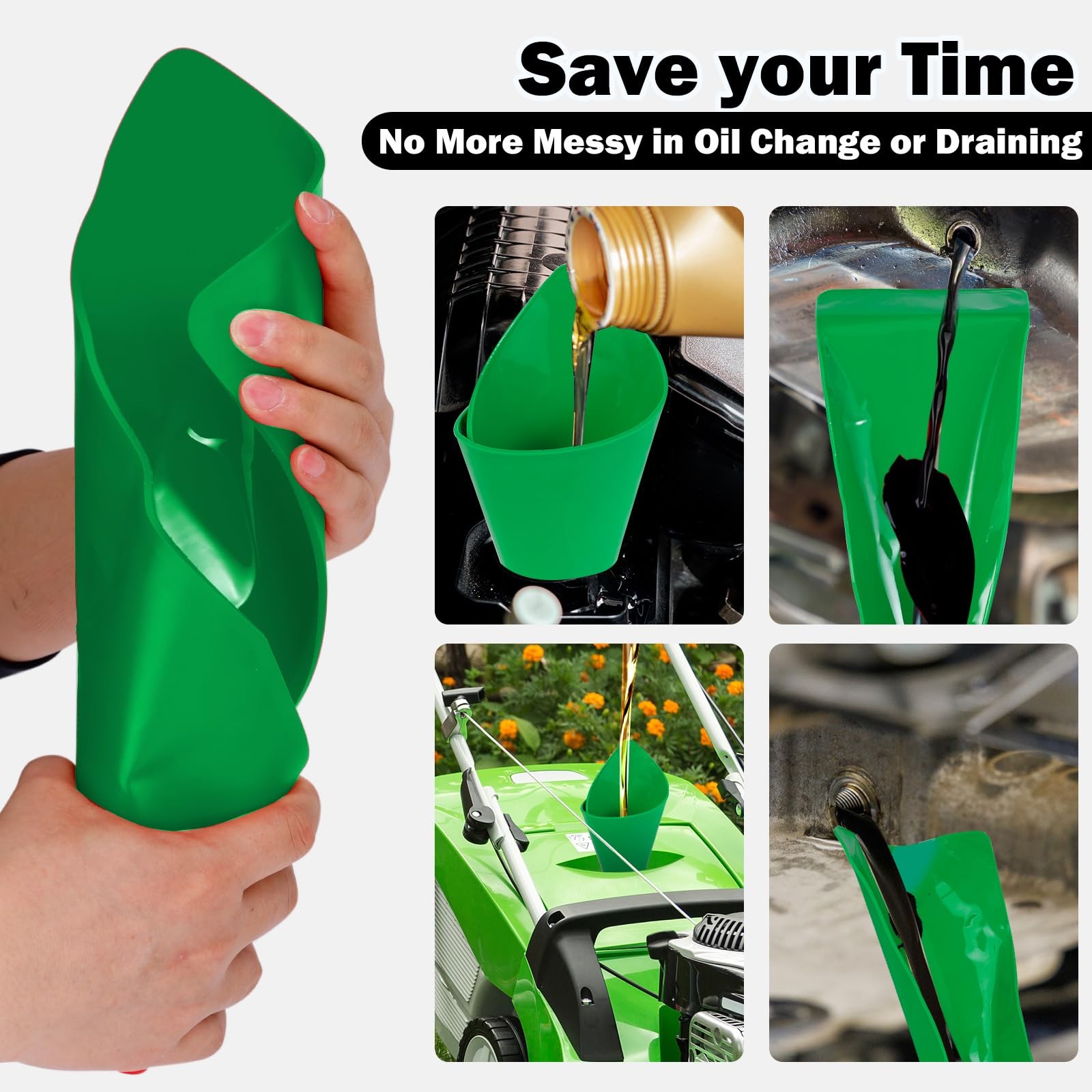 Professional-Grade Flexible Funnel for Draining Oil & Change in GREEN