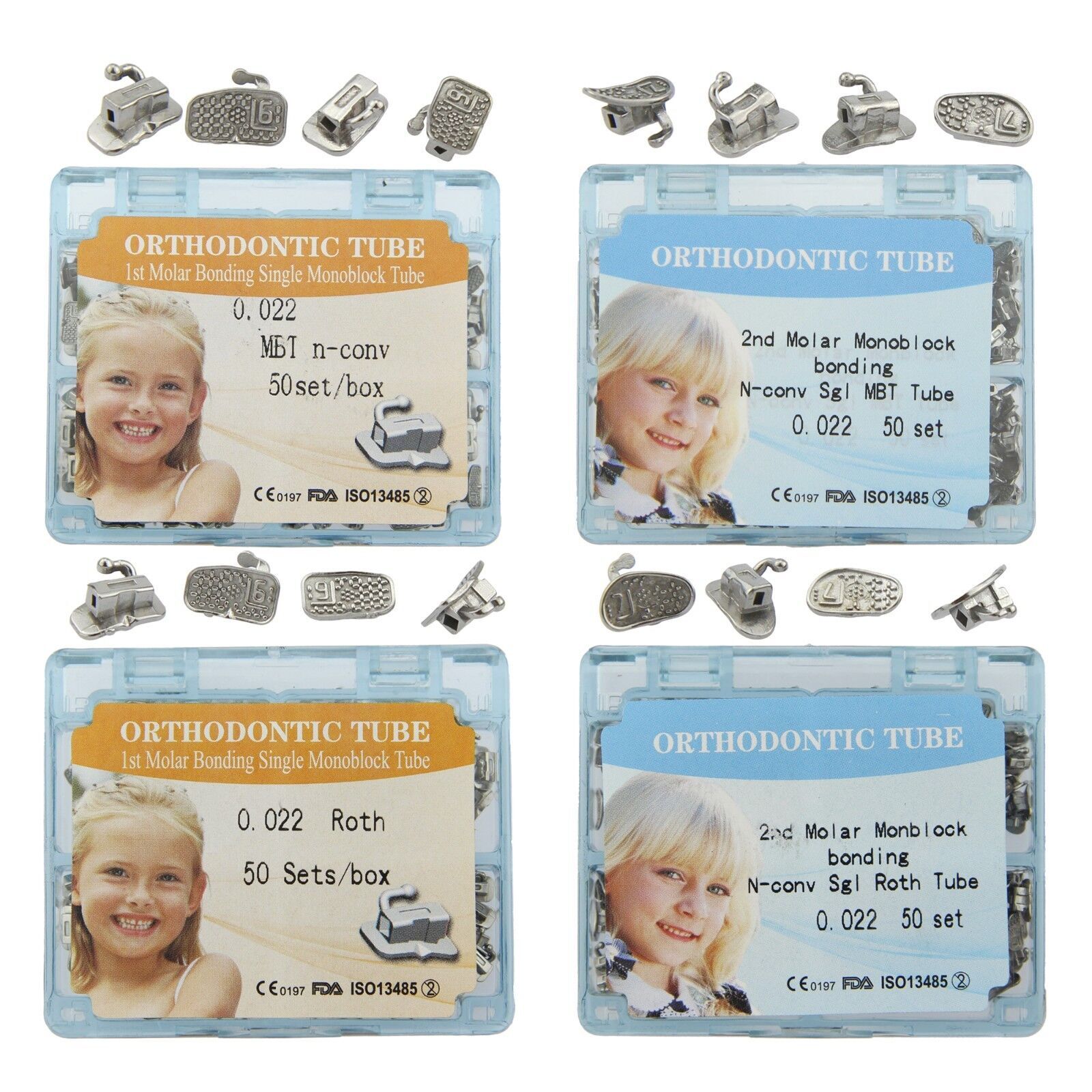 6 Size Dental Orthodontic Buccal Tubes Monoblock 1st 2nd Molar MBT ROTH 018/022