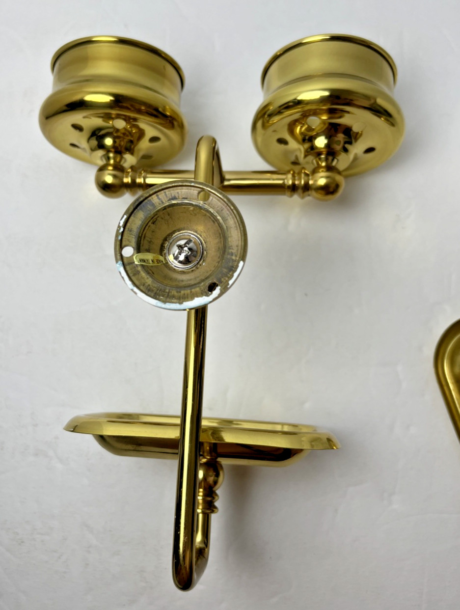 Brass & Ceramic his & hers Cups & Soap Dish Bathroom Fixture Wall Mounted