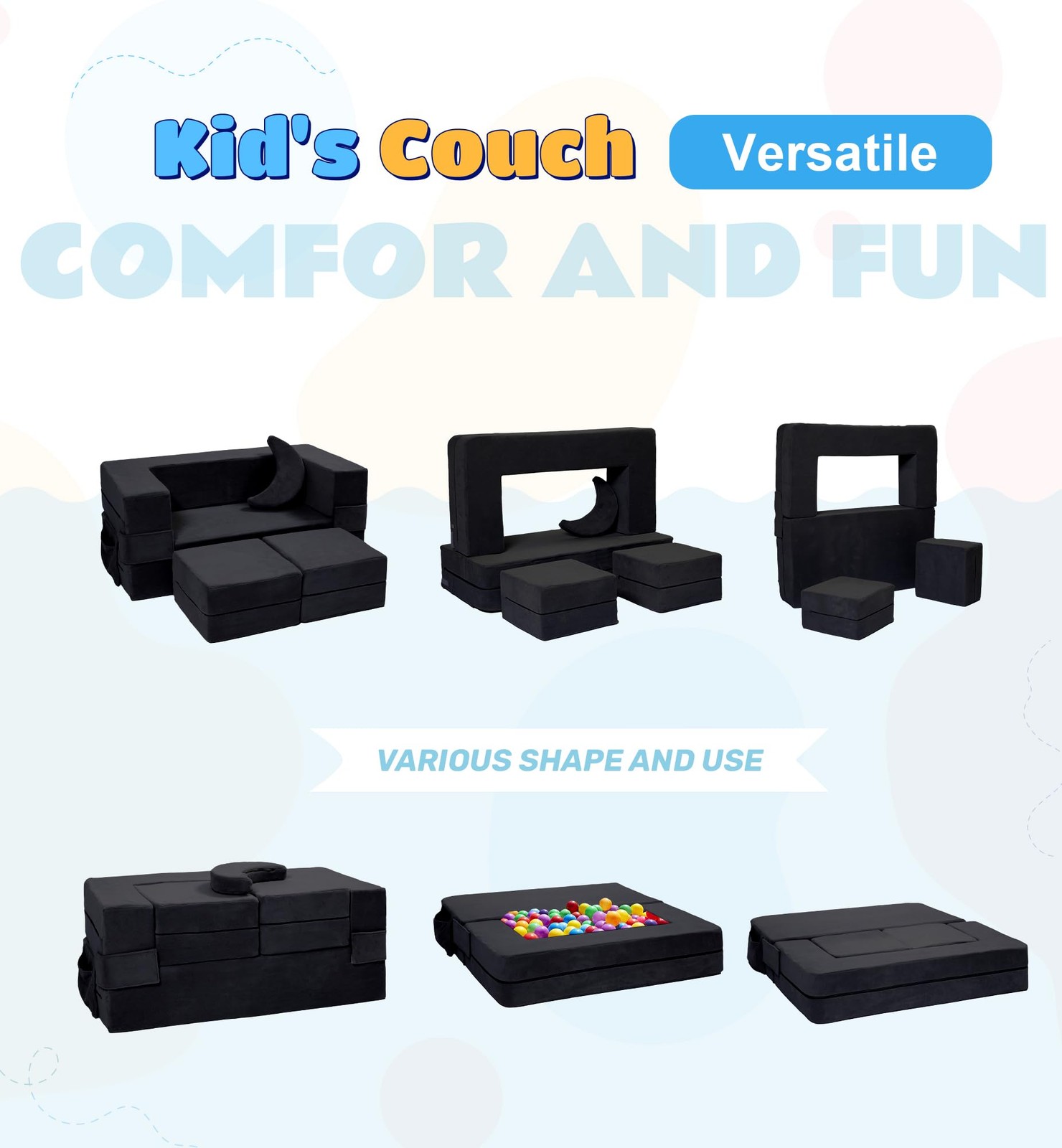 Modular Kids Sofa,Toddler Couch Foam Armchair for Kids, Children Convertible ...