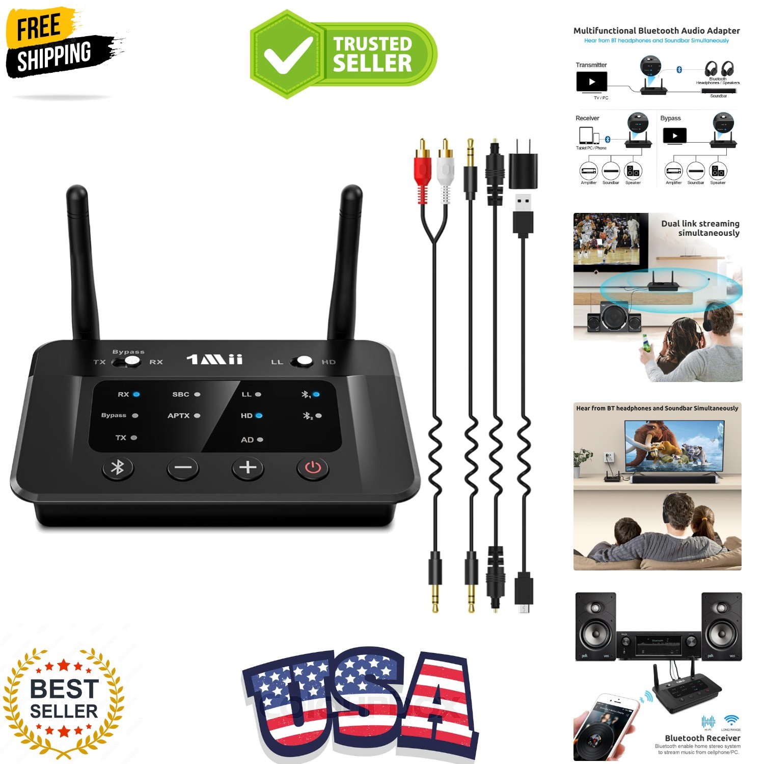 B03 Bluetooth 5.3 Transmitter Receiver for TV Home Stereo BT Headphones, aptX...