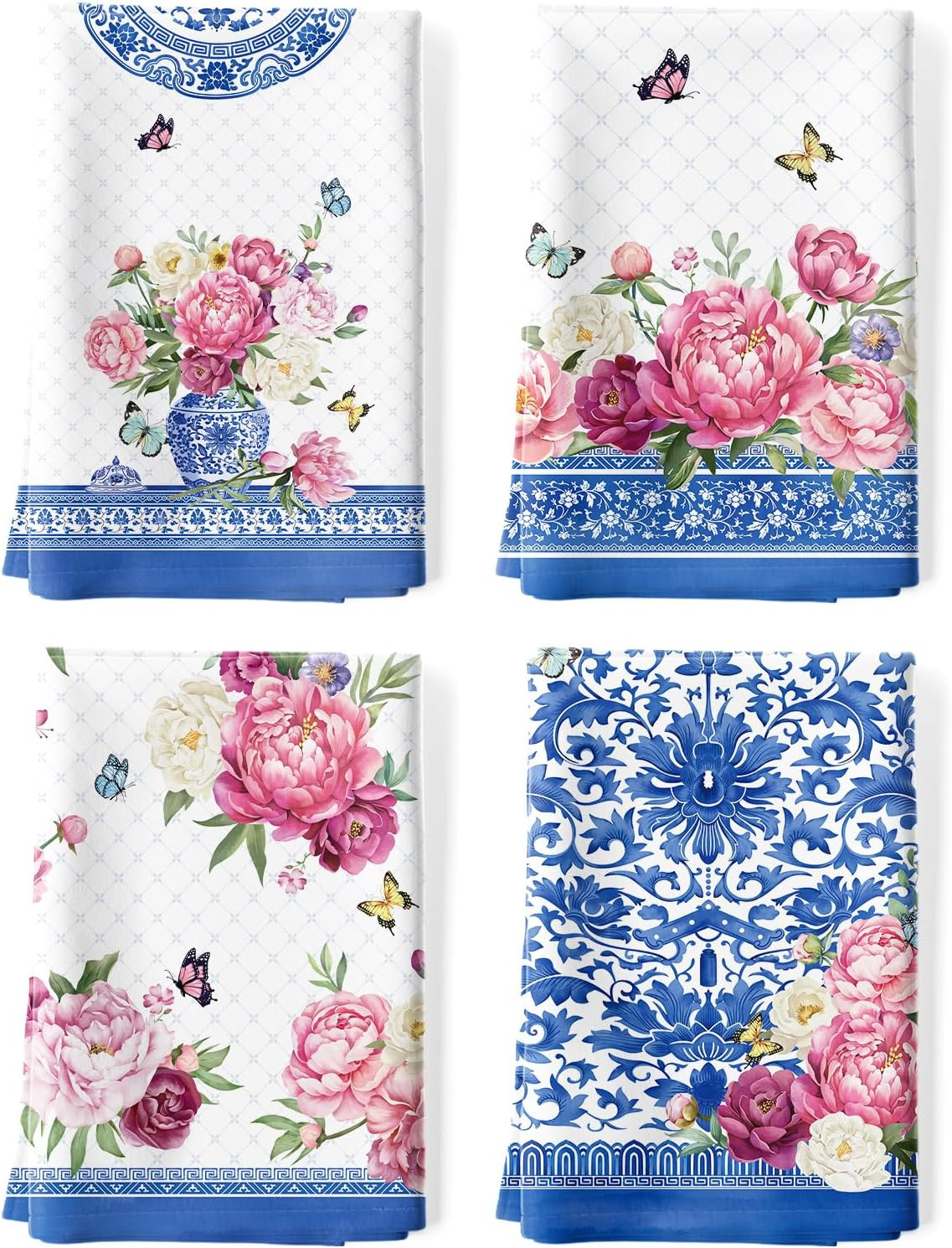 Floral Butterfly Tea Towels, Cotton Kitchen Towel 18.9 × 27.5 inch, Quick Drying