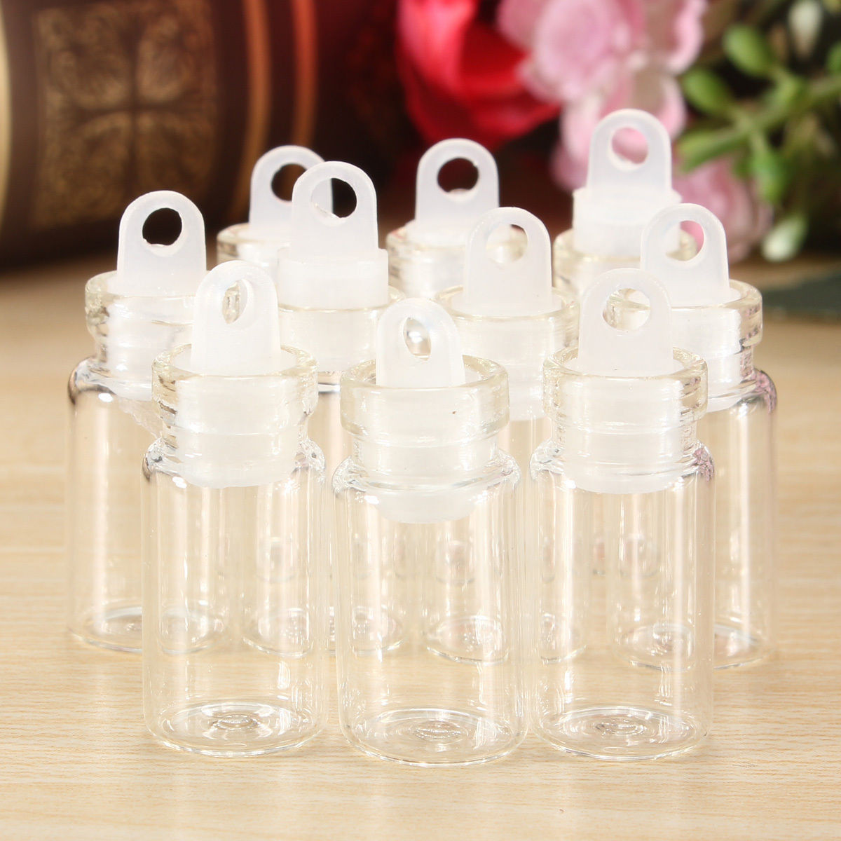 100pcs 1ml Empty Sample Vials Clear Glass Bottles with Plastic Lid Small Bottle