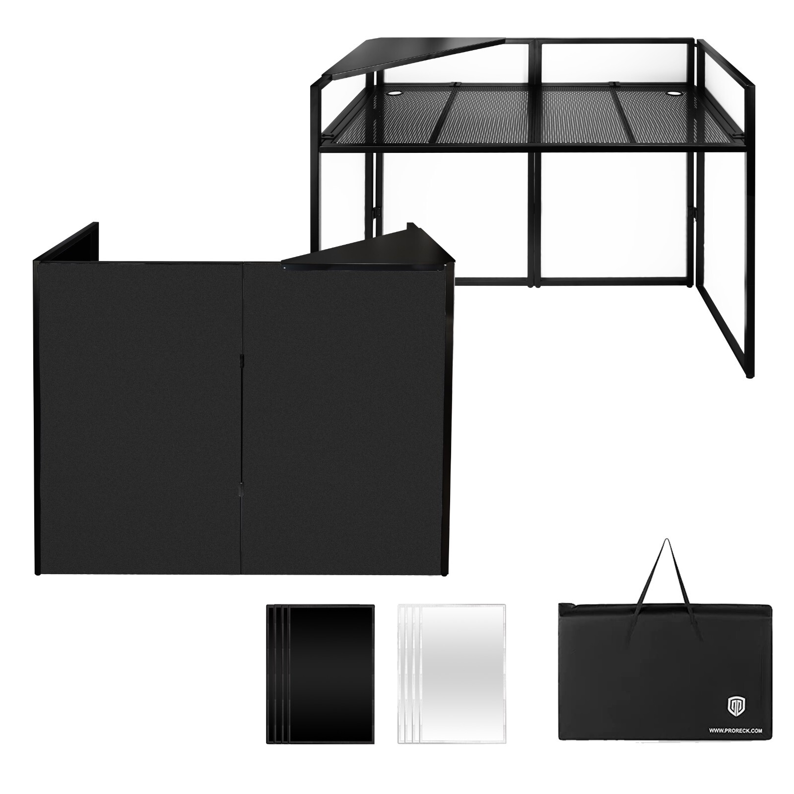 PRORECK DJ Facade Booth Table Panel Black Metal Frame Foldable White &Black Set
