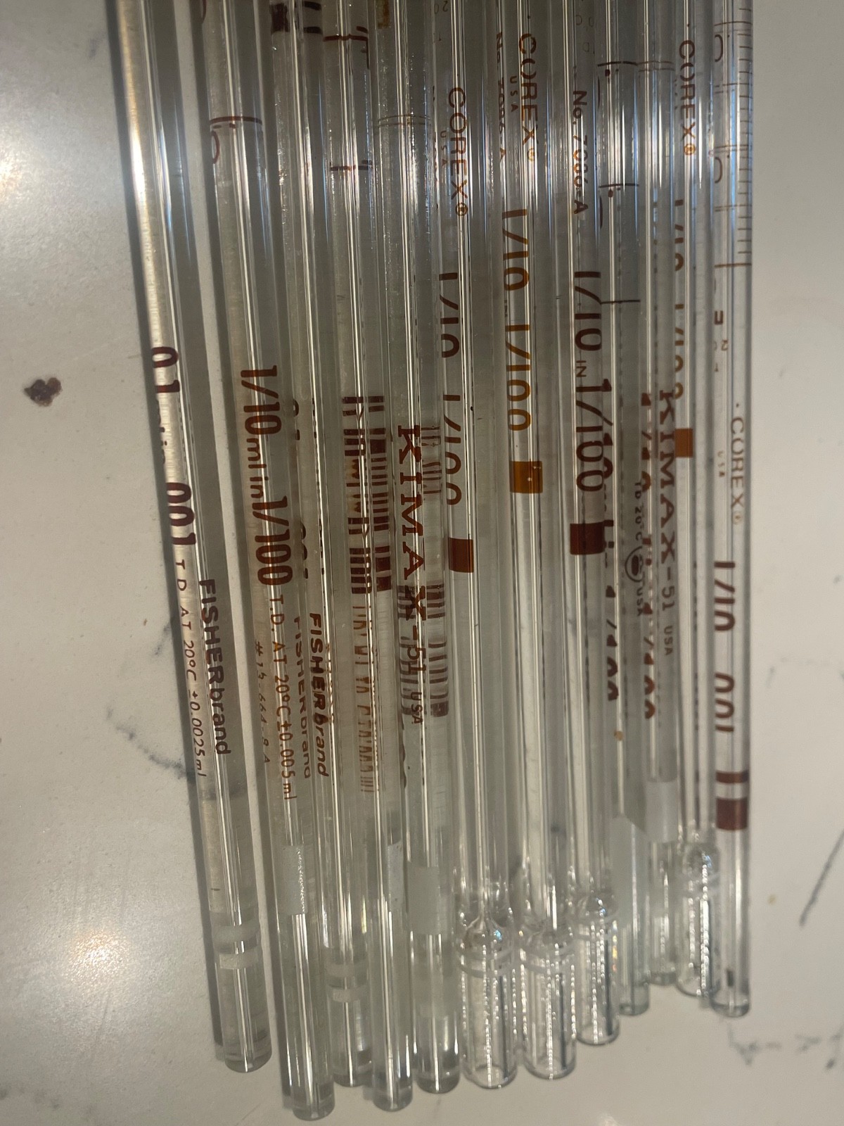 Corex Fisher 0.1 mL Reusable Volumetric Glass Pipette USA