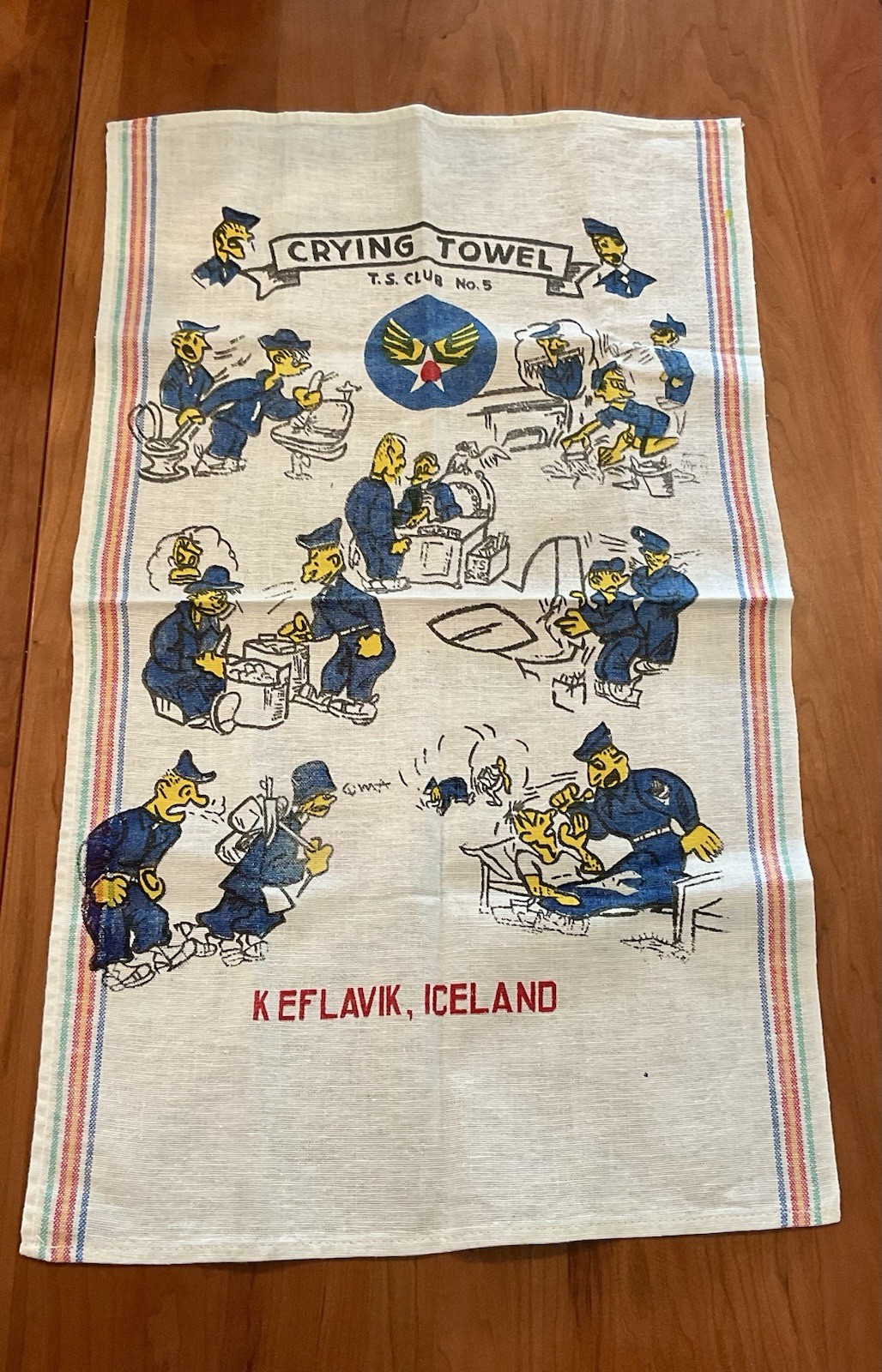 WWII USA AIRFORCE CRYING TOWEL T S CLUB NO5 RARE KEFLAVIK, ICELAND EXCELLENT !