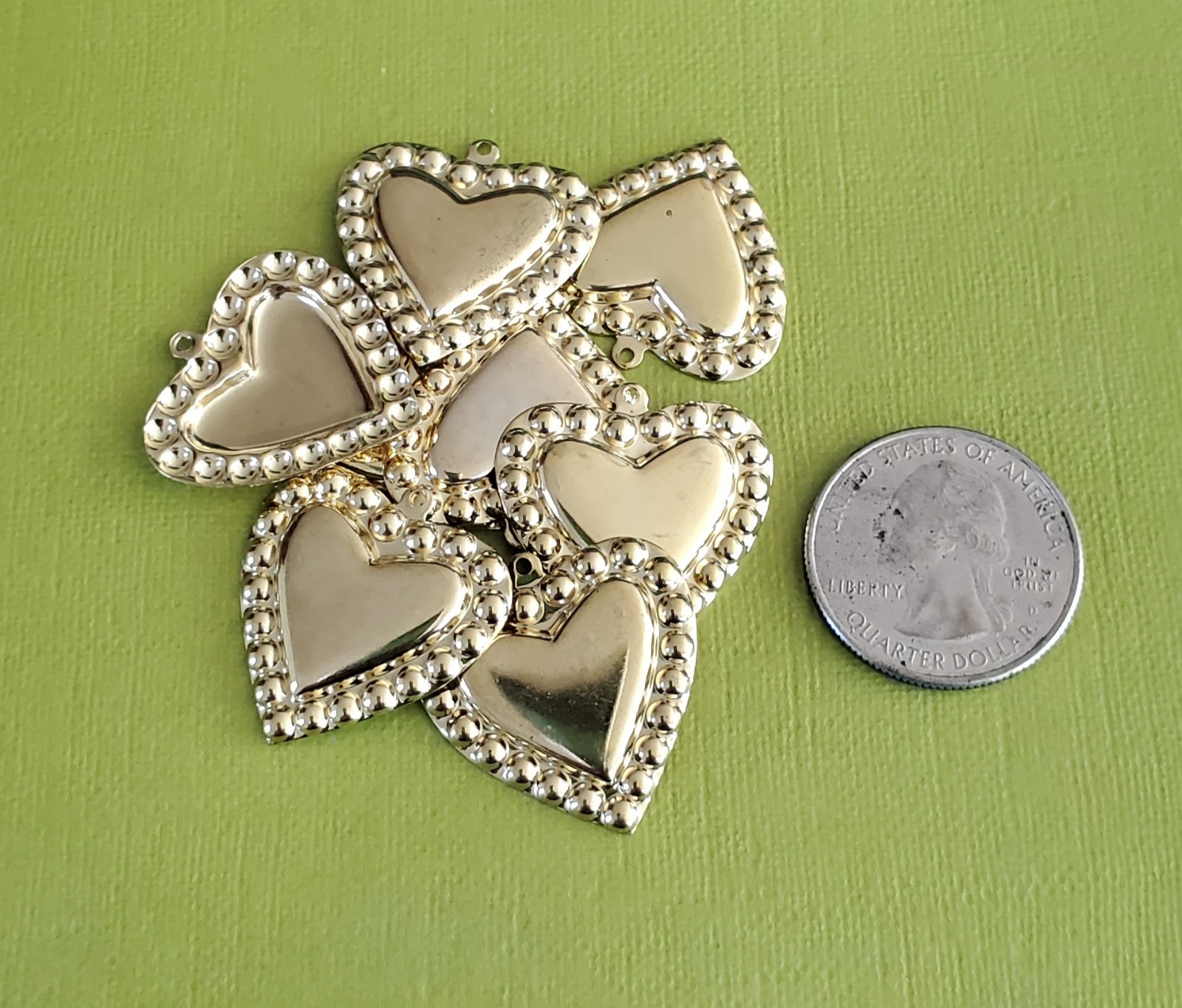 10 pcs Heart  Charms Gold Tone Stamped Raised Design Filigree Jewelry