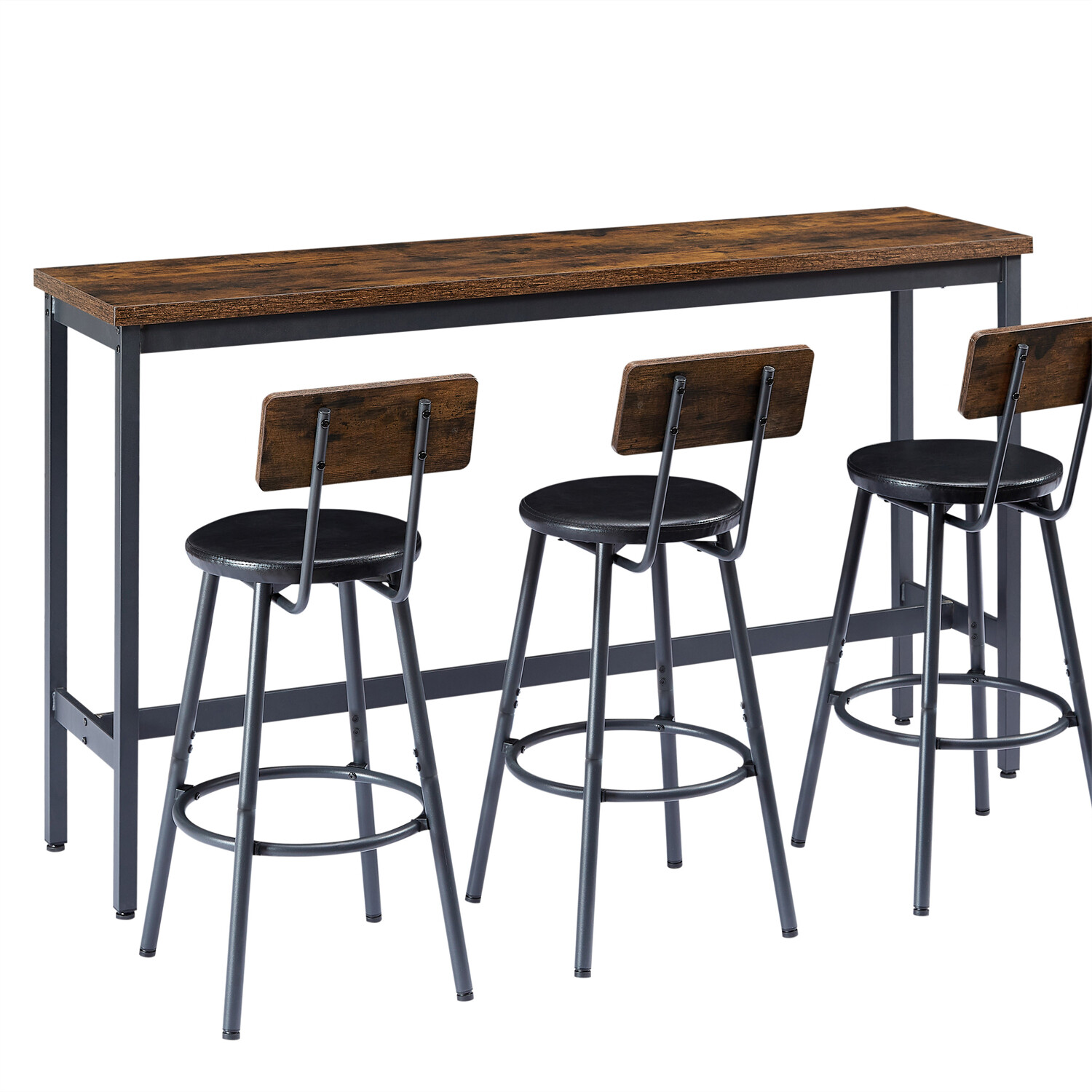 4 Piece Bar Table Set Counter Height Kitchen Pub Table w/ 3 Bar Stools Brown US