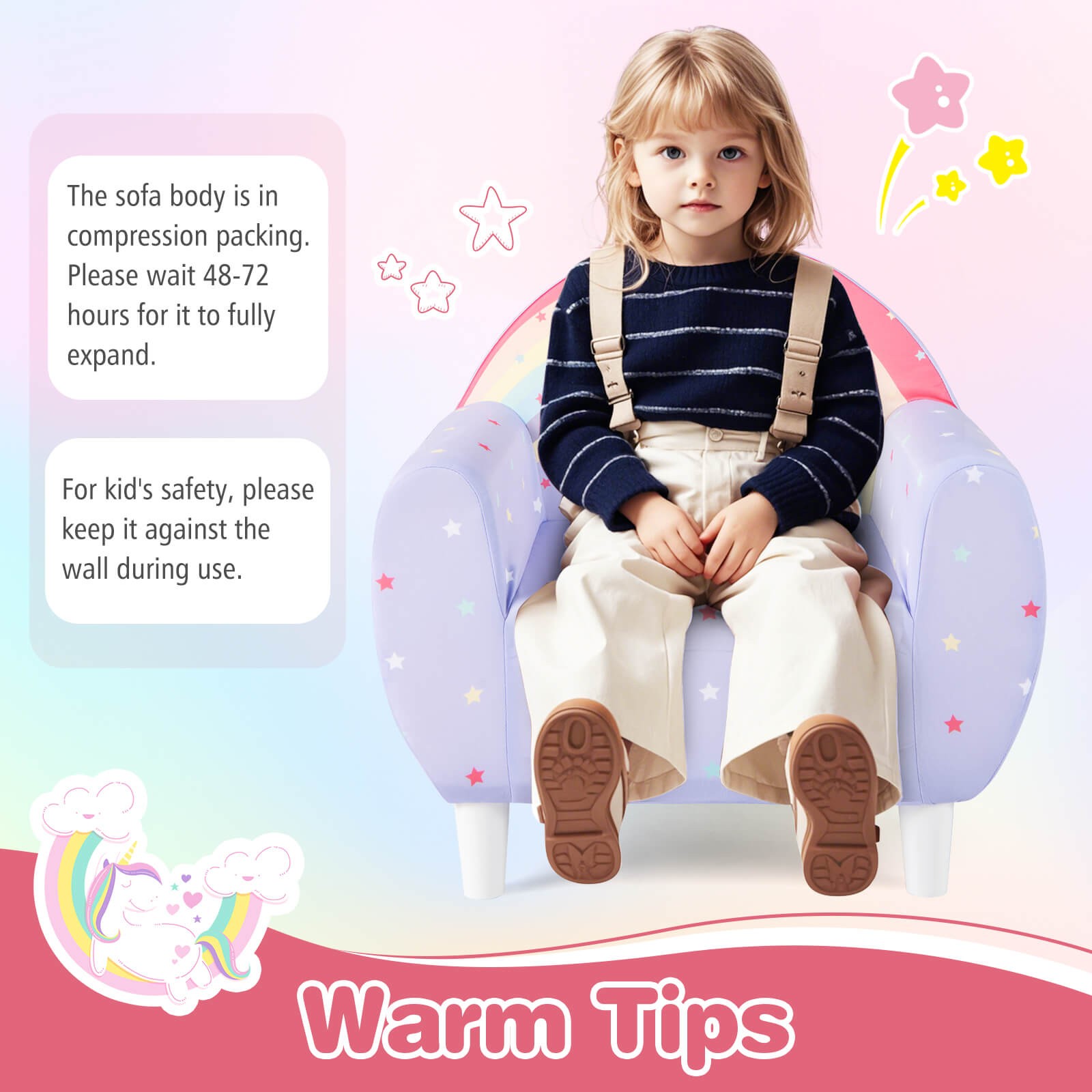 Kids Sofa w/Breathable Spandex Fabric High-density Sponge Filling for Boys Girls
