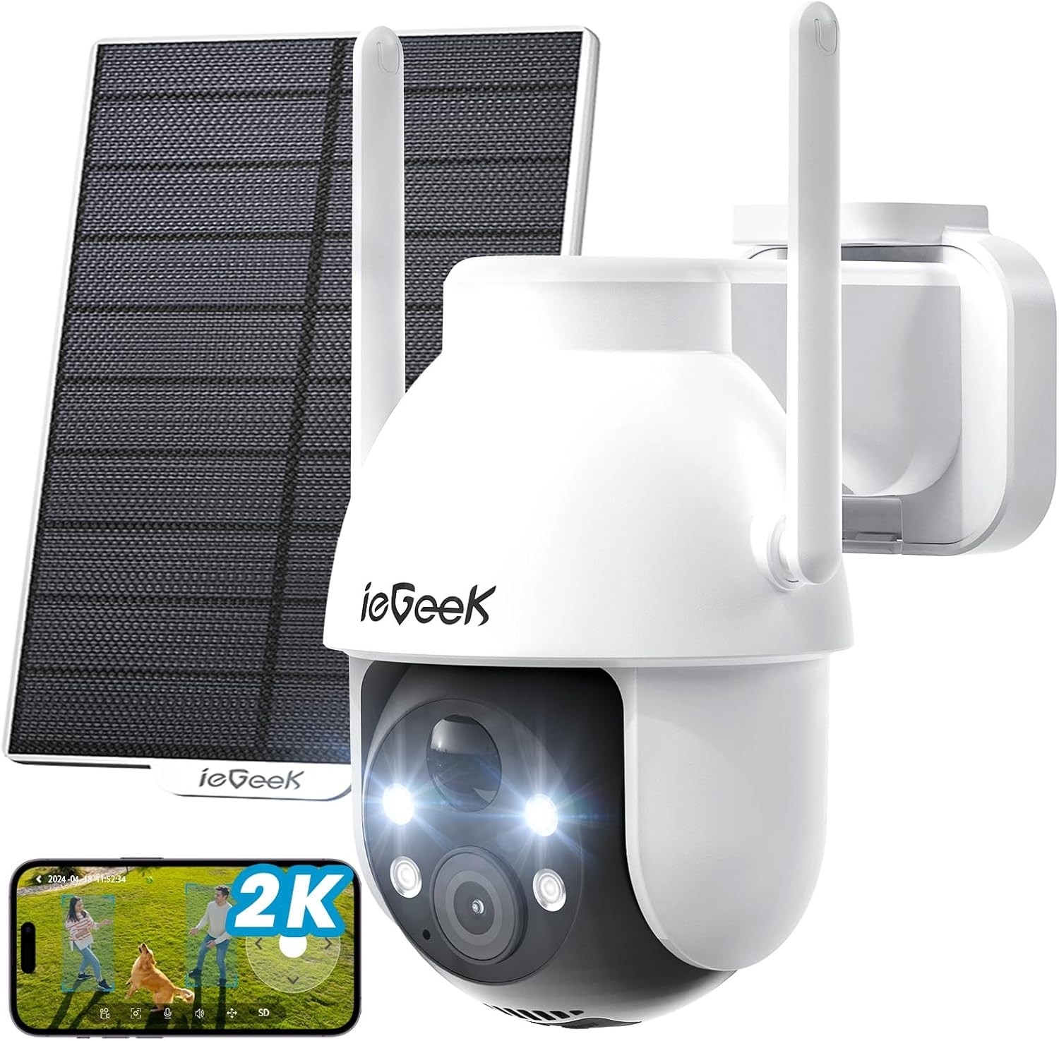 ieGeek Security Camera 3MP 2K WiFi Wireless Outdoor Solar Powered 360° Full View