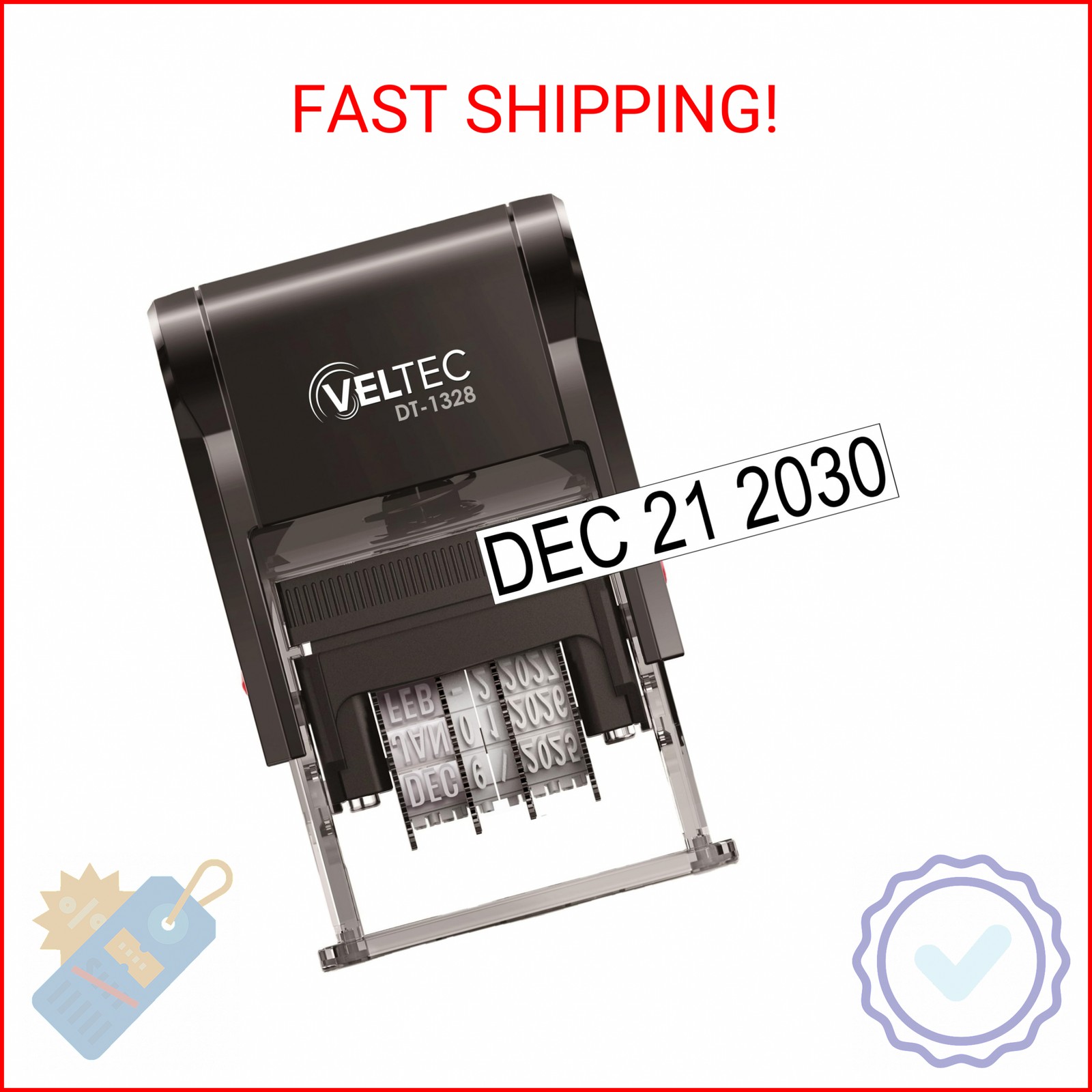 Self Inking Date Stamp with Month, Day, Year - Easy to Use & Adjust, Rubber Head