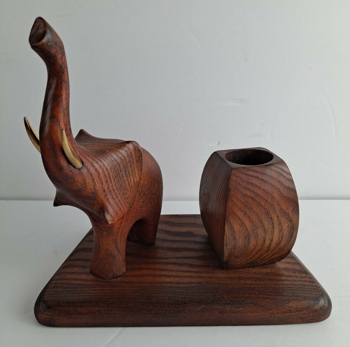Vintage Apt Garmanov Mactepckar Wood Elephant Toothpick Holder Trunk Up For Luck