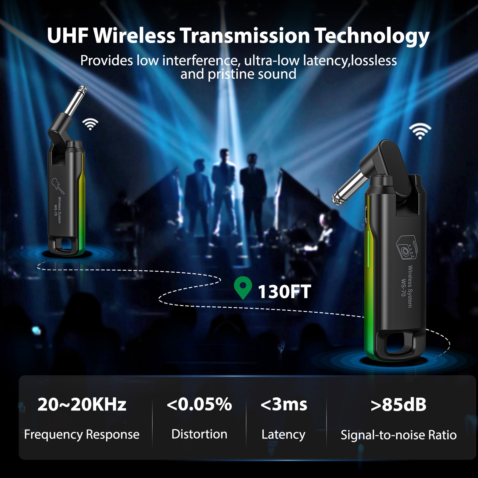LEKATO WS-70 Wireless Guitar Transmitter Receiver UHF 3ms Latency Audio System