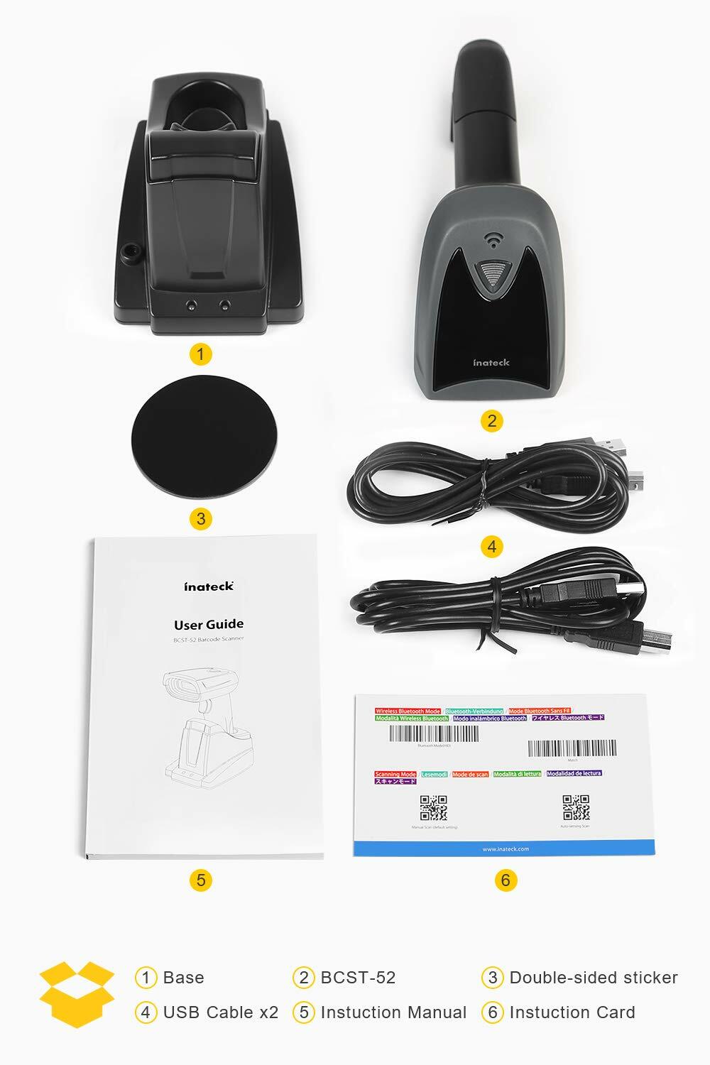 1D 2D Barcode Scanner Wireless Bluetooth QR Code Gun Read Screen Smart Base