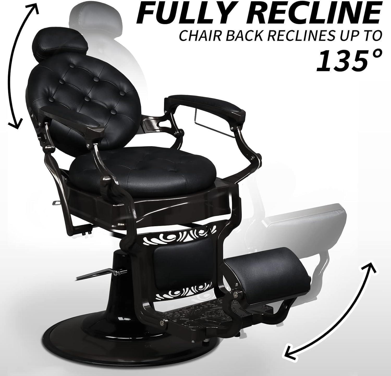 Heavy Duty Vintage Recline Barber Chair Hydraulic with Headrest, 360°Rotatable