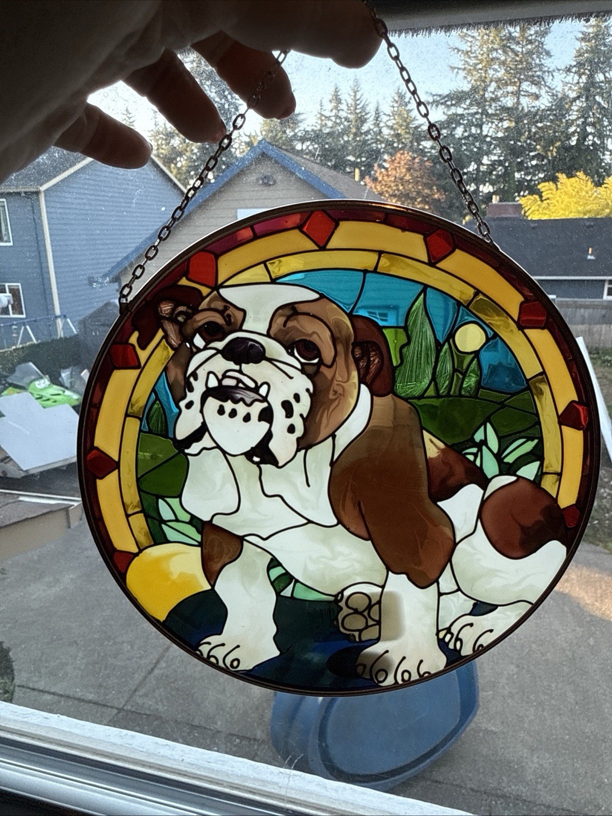 Bulldog Stained Glass Suncatcher for Window Hanging Dog Friends 3in