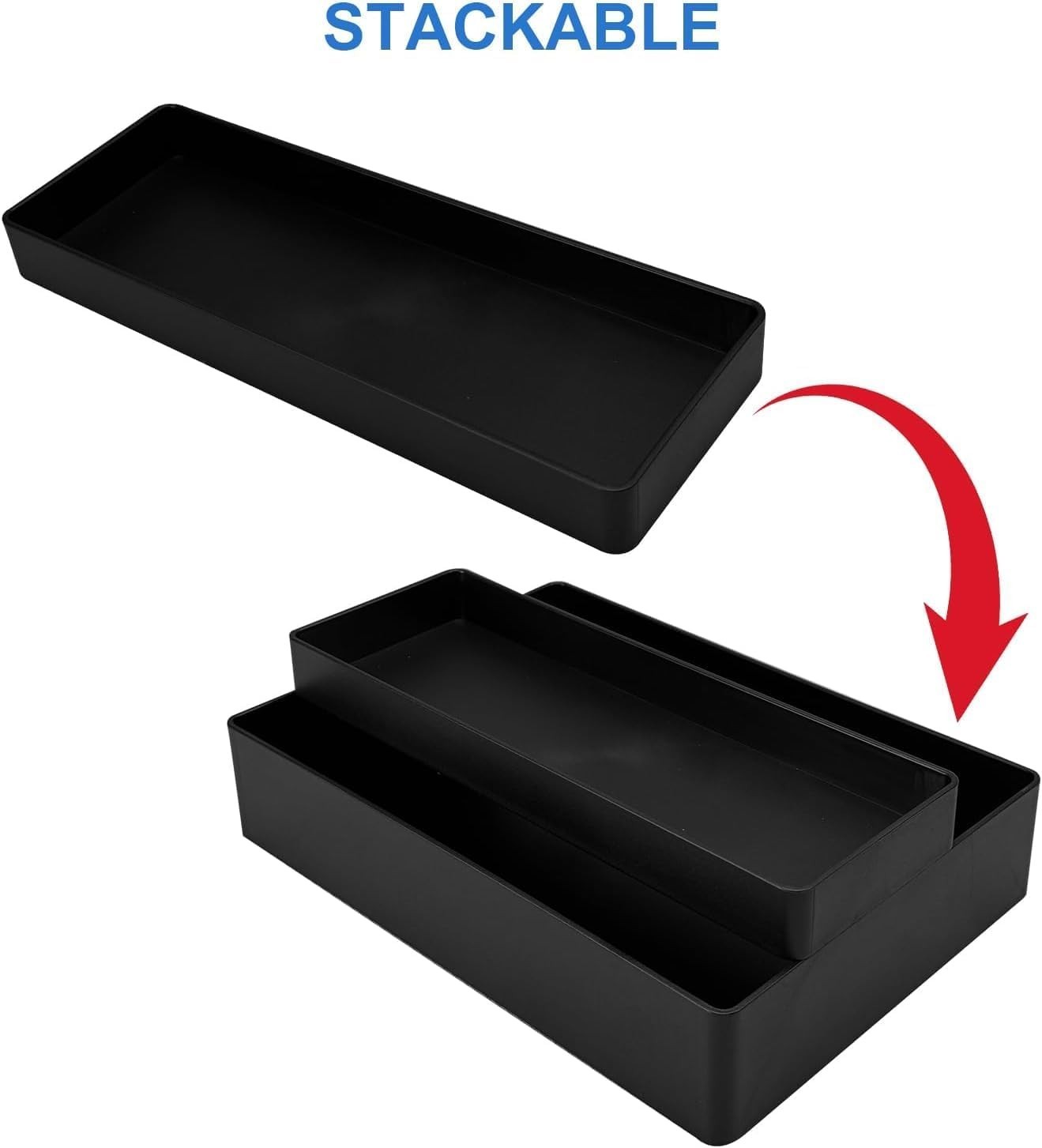 Rectangular Plastic Desk Organizer Half Accessory Tray 9.4" x 3.3" x 1" Black
