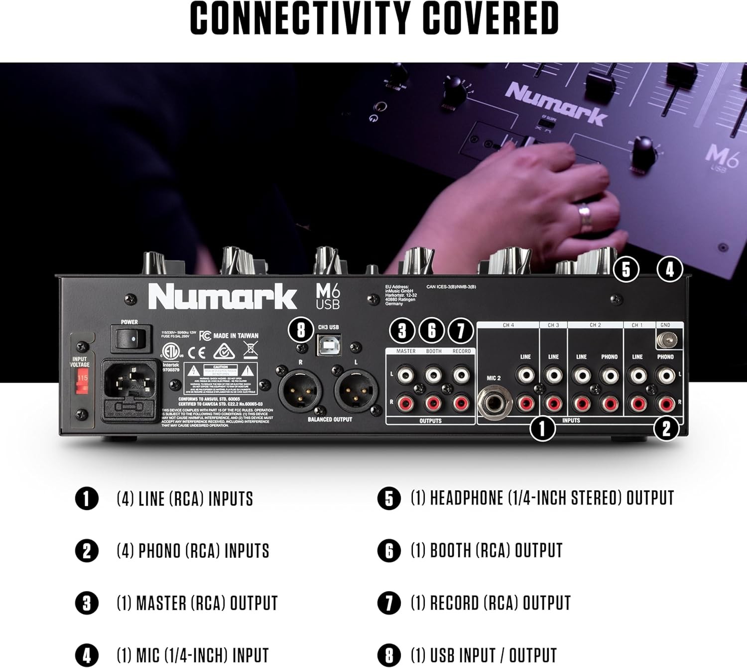 Numark M6 USB 4 Channel DJ Mixer Built In Audio Interface