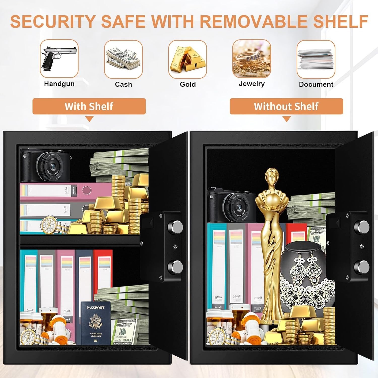 Waterproof 3.3 Cu Ft Digital Safe with Removable Shelf for Valuables & Documents