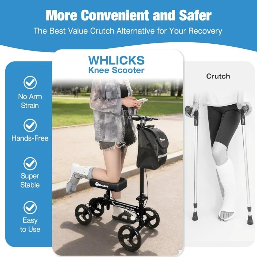 Premium Knee Scooter, Foldable & Steerable, Dual Brakes