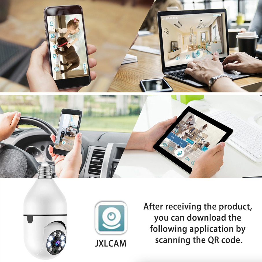 360° Panoramic WiFi IR IP E27 Light Bulb Camera 1080P Night Smart Home Wireless