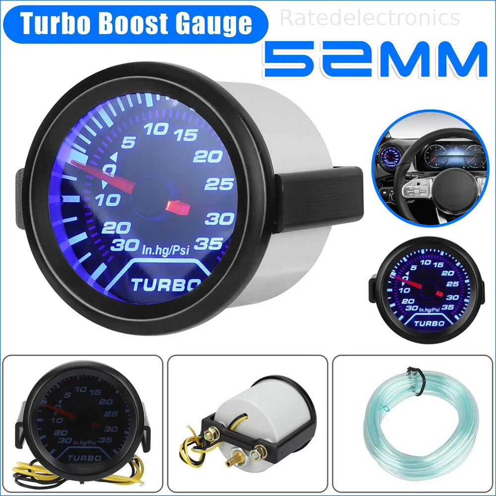 2" 52mm Digital Turbo Boost Gauge Meter 0-35 PSI Pressure Smoked Face Universal