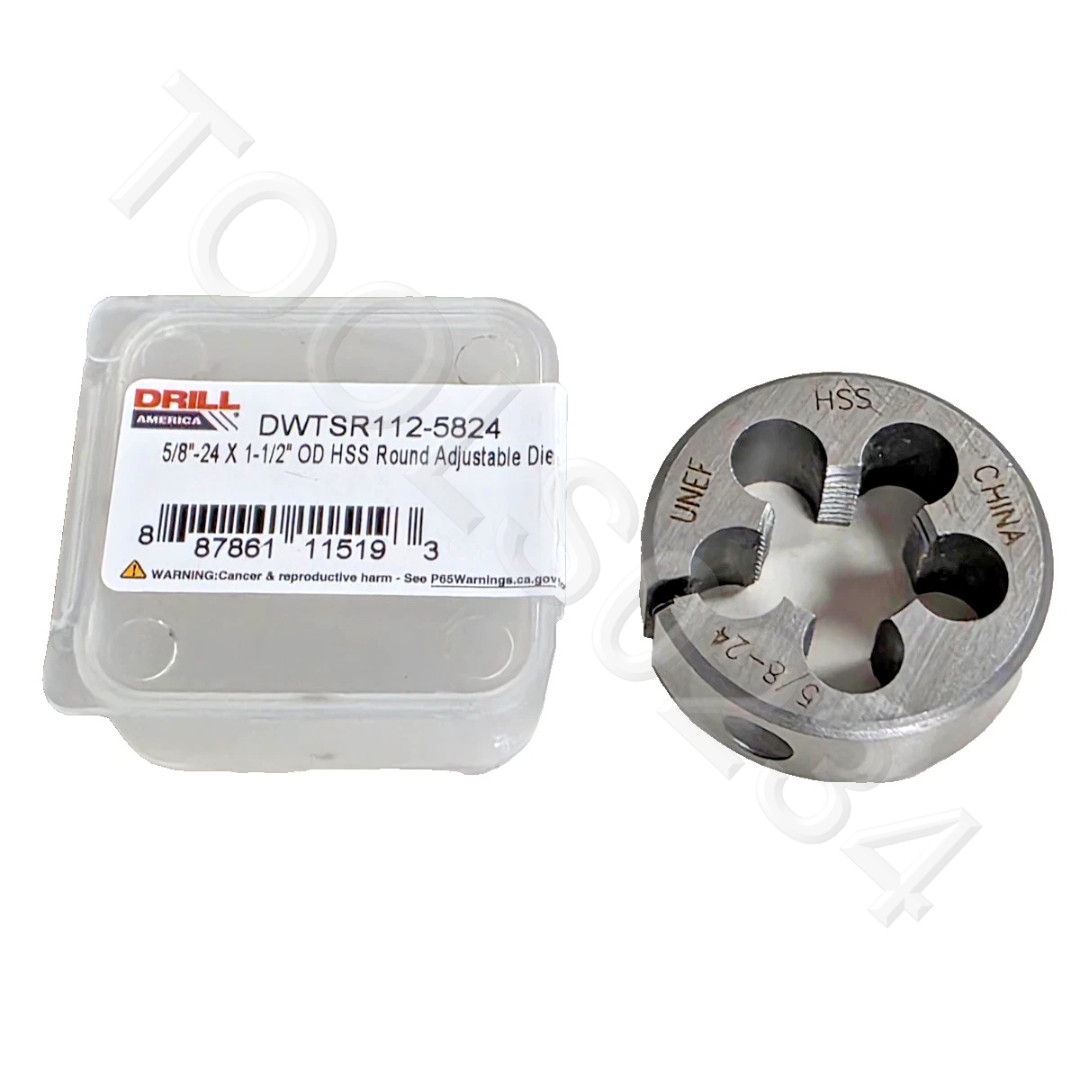 A1 5/8-24 HSS 102-04024 1-1/2" OD NEF Round Adjustable Split Die Gunsmithing
