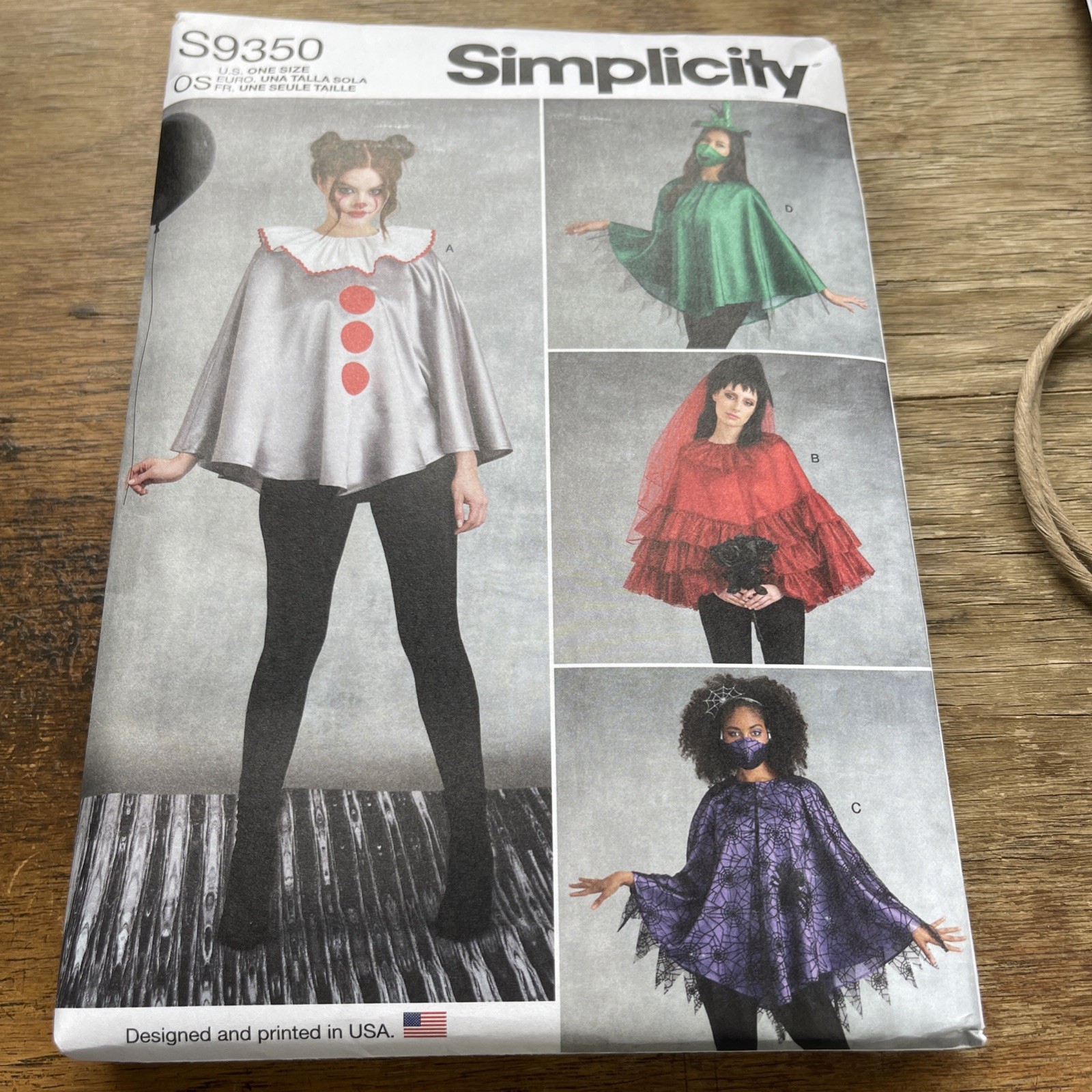 Simplicity Costume Pattern S9350 Ms PONCHO & Face Mask ~ Clown~Witch~Spider~More