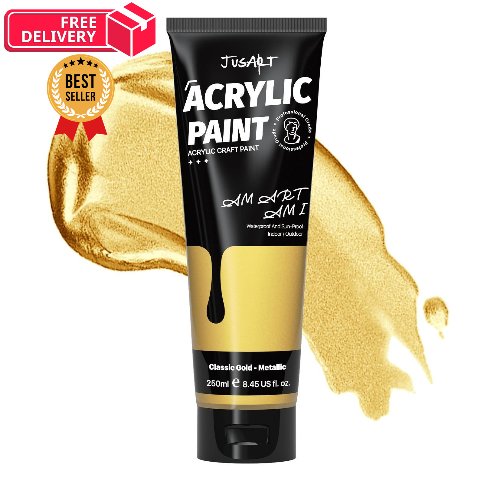 JusArt Acrylic Paint Metallic Gold Tubes(250ml, 8.45 Fl Oz (Pack of 1),