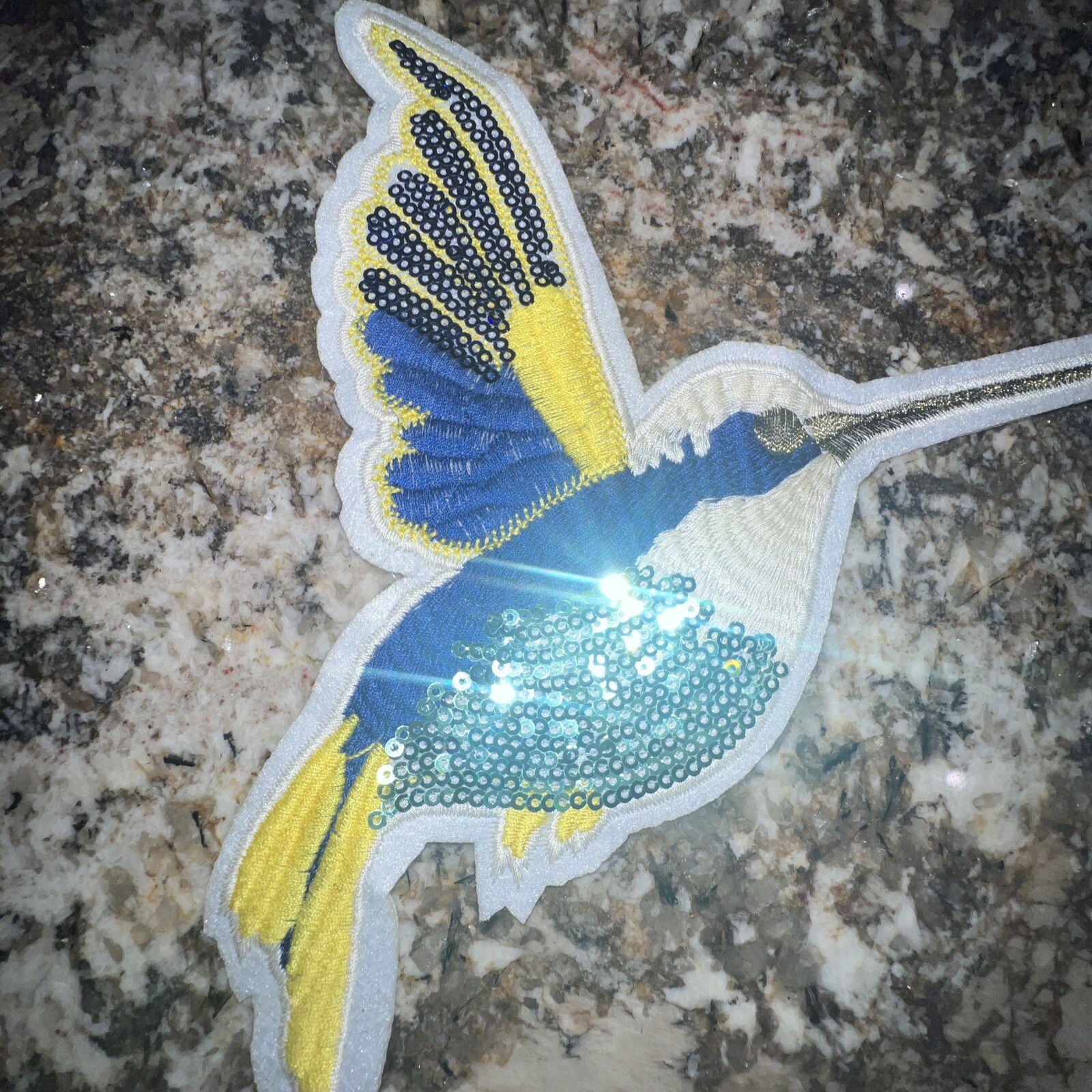 Sequin and Embroidery Patch: Winged Hummingbird Sequin 7.5 X 6.5”