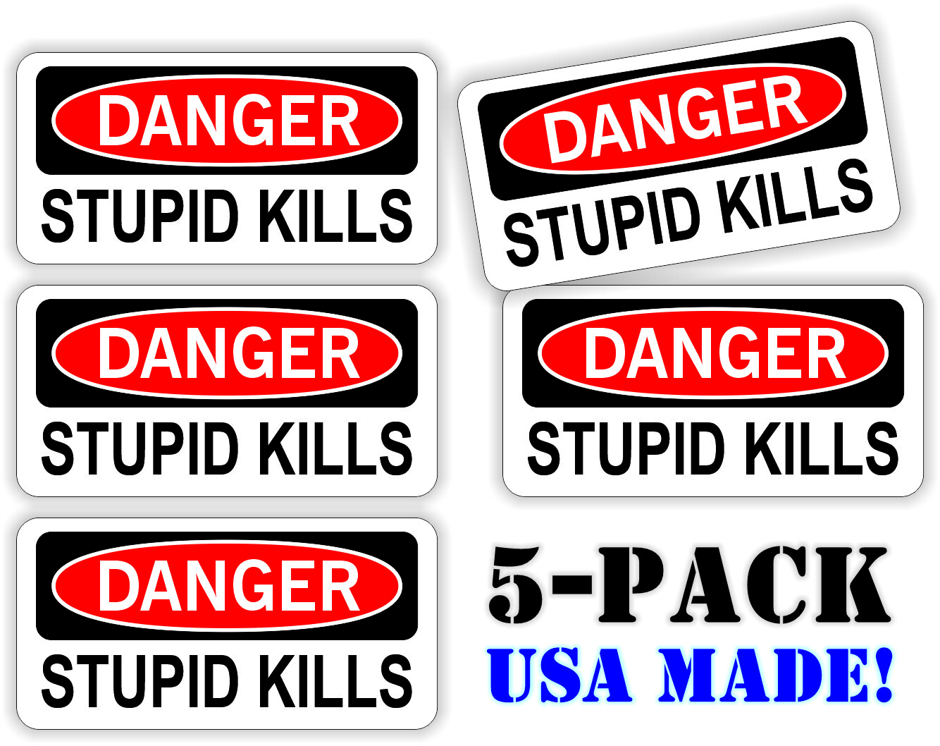 5pk Funny Danger STUPID KILLS Hard Hat Stickers  Foreman Helmet Laborer Decals