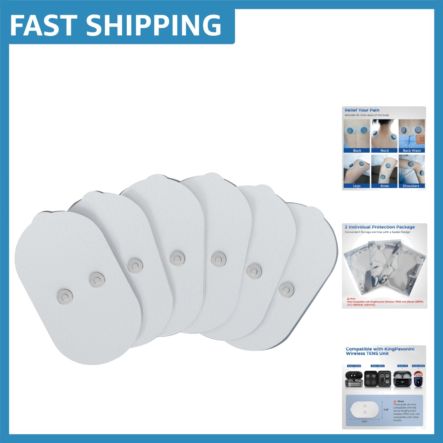 Essential 6PCS Replacement Pads for Wireless TENS Unit - Fits U13, HZ9151 Series