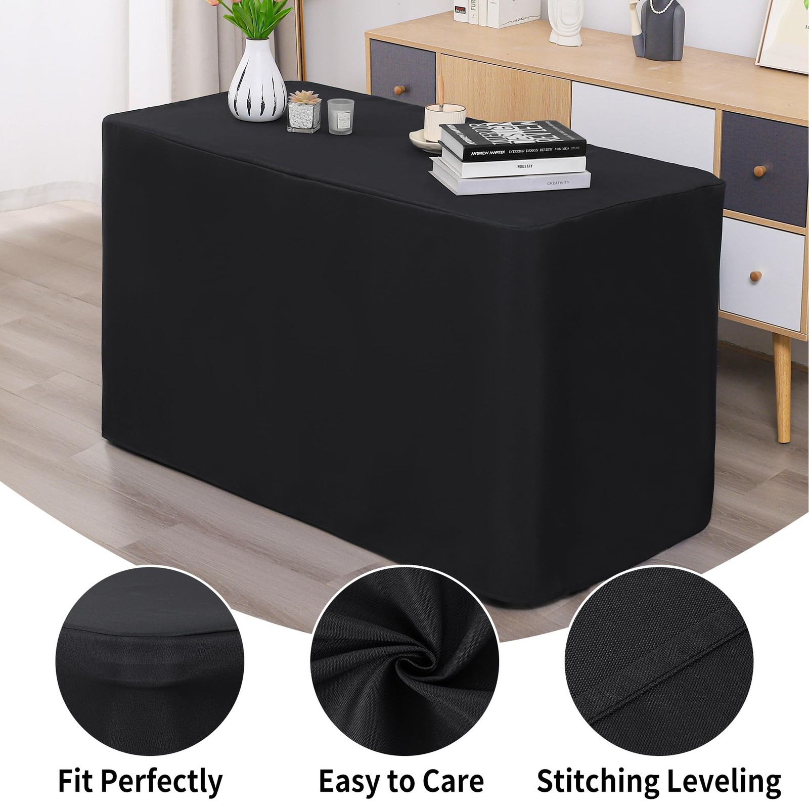 30 x 72 inch Rectangle Fitted Open Back Tablecloth for 6 FT Folding Table Was...