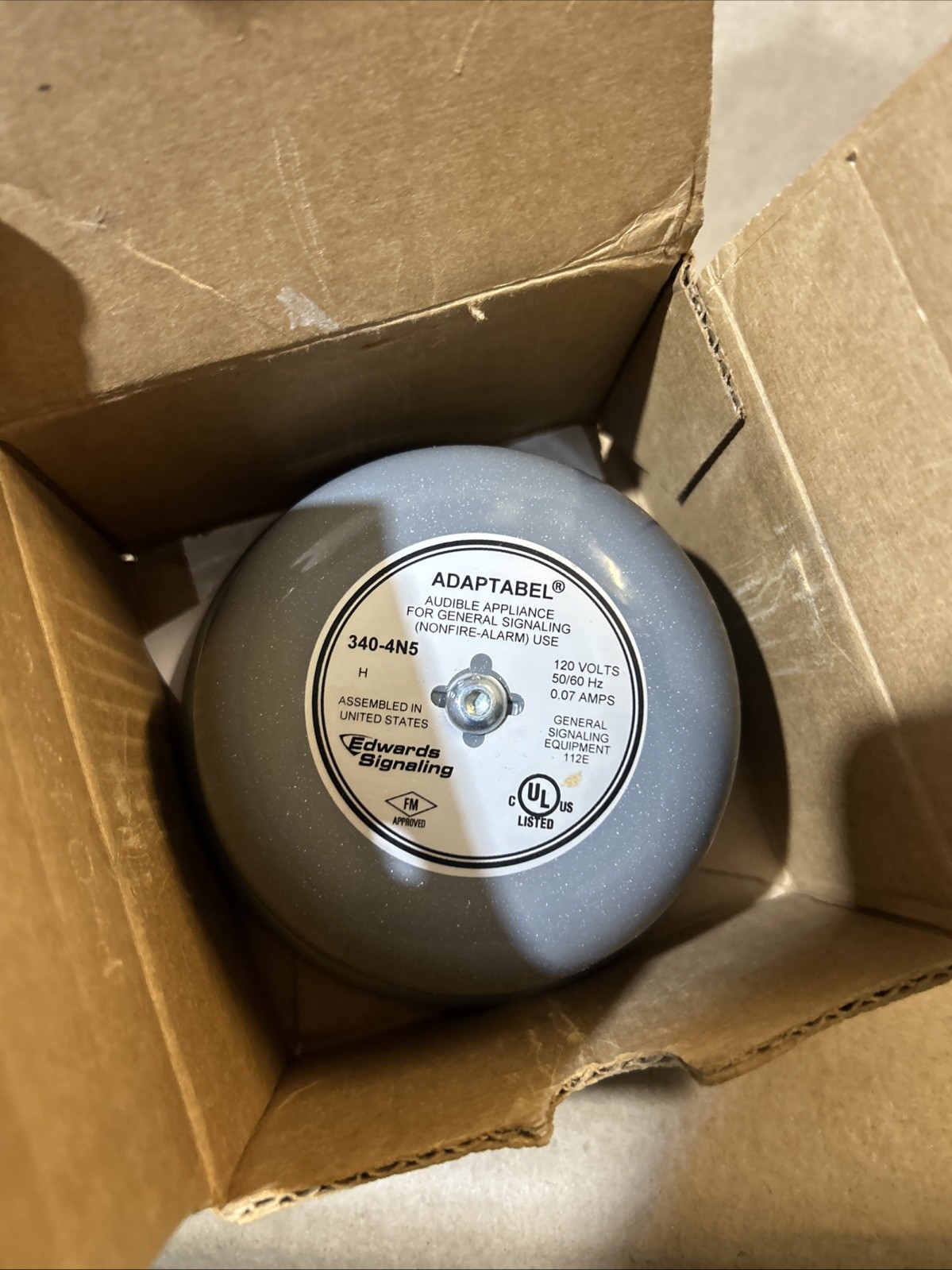 Edwards Signaling 340-4N5 Adaptabel Continuous Audible Vibrating Bell 120V 0.07A