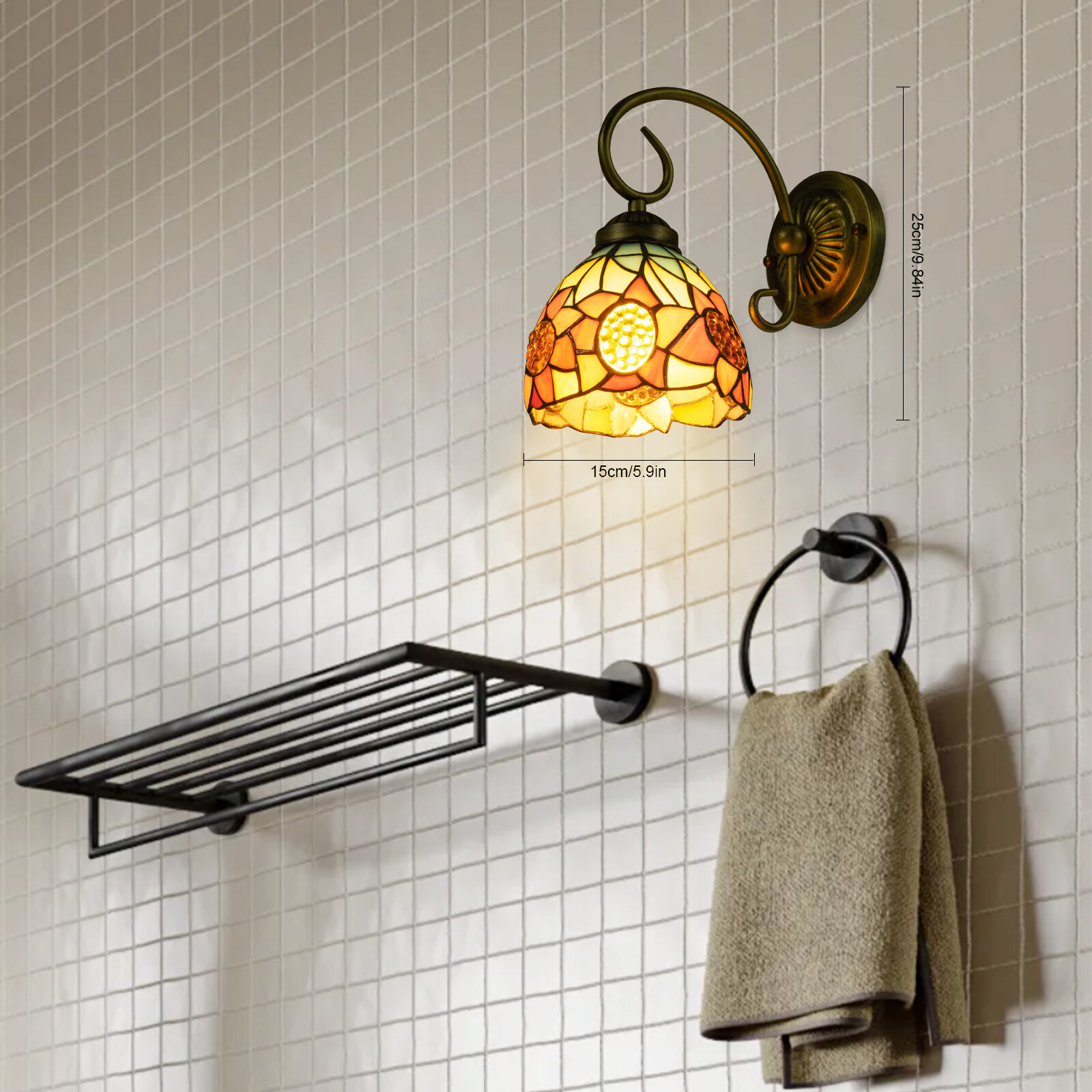110V Wall Sconce Lamp Tiffany Vintage Stained Glass Wall Light Indoor E26