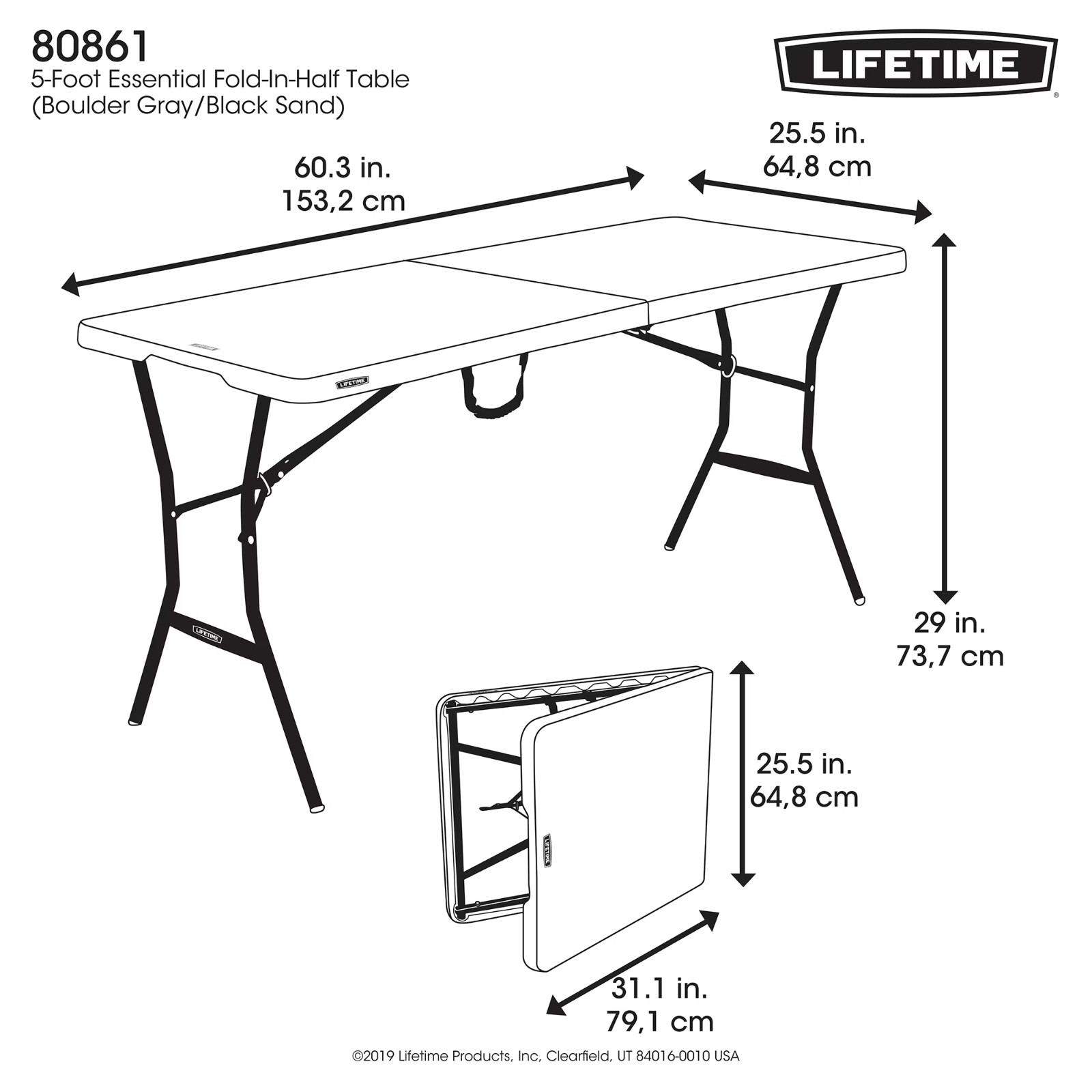 Lifetime 5 Foot Rectangle Fold-in-Half Table, Indoor/Outdoor Essential, New!