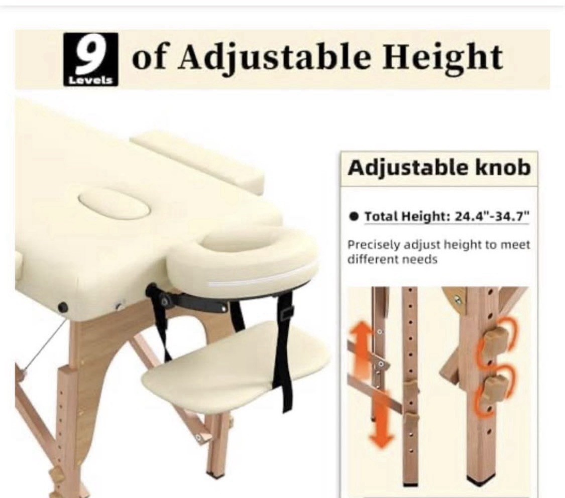 civama Portable Foldable Massage Table Beige PVC Leather Adjustable Headrest