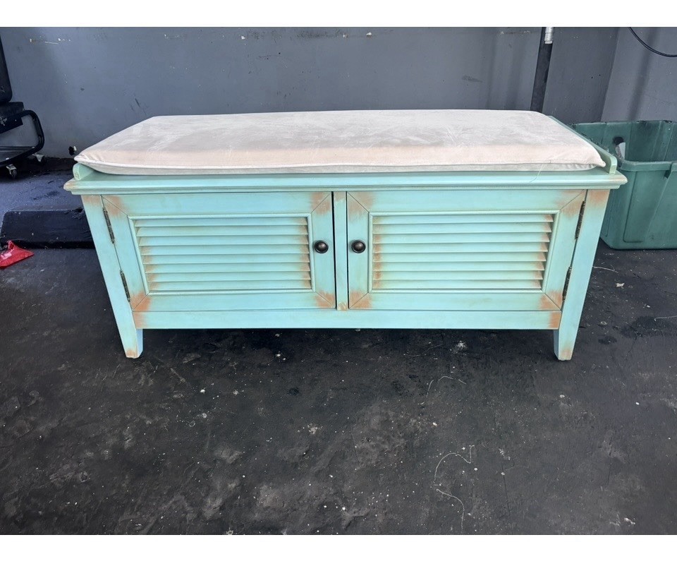 Blue/Brown Wood Lift Top Storage Coffee Table, Double Doors, Knob Handles